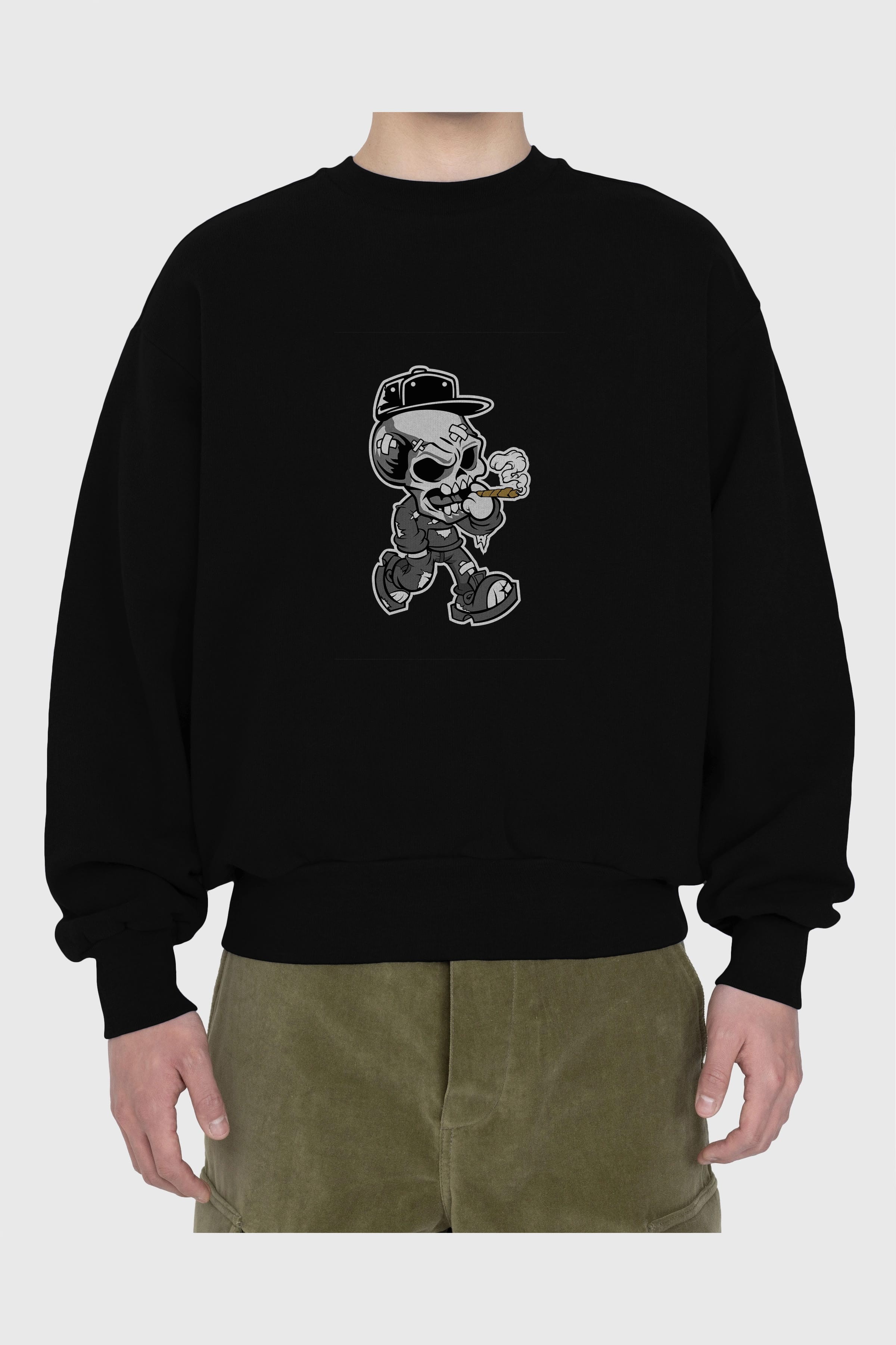 Skull Smoker Ön Baskılı Oversize Sweatshirt Erkek Kadın Unisex