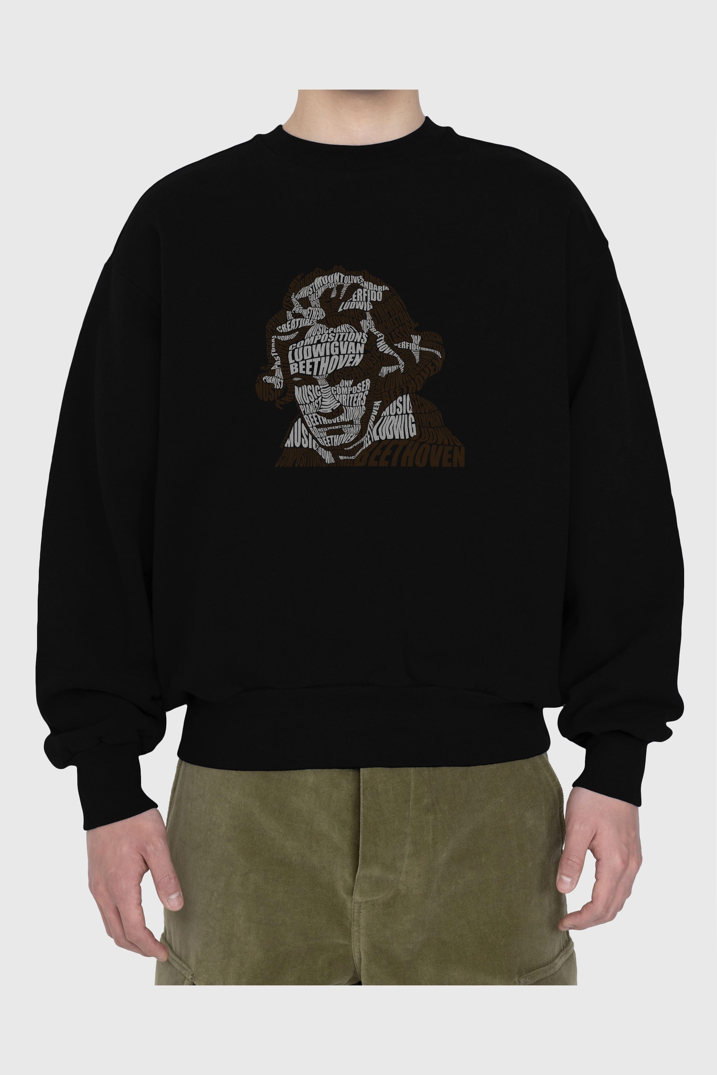 Ludwig van Beethoven Calligram Ön Baskılı Oversize Sweatshirt Erkek Kadın Unisex