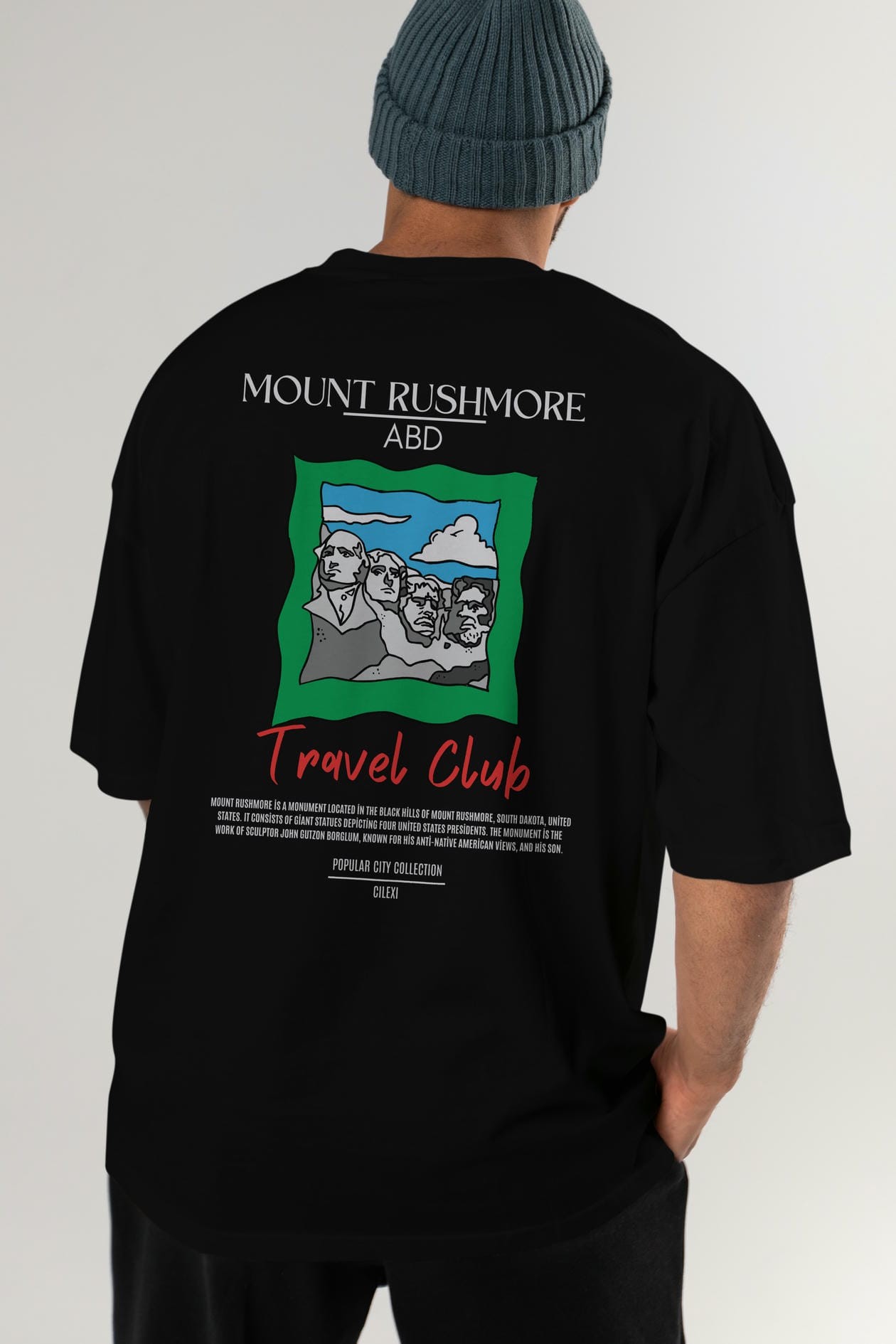 Mount Rushmore ABD Arka Baskılı Oversize t-shirt Erkek Kadın Pamuk Bisiklet Yaka tişort