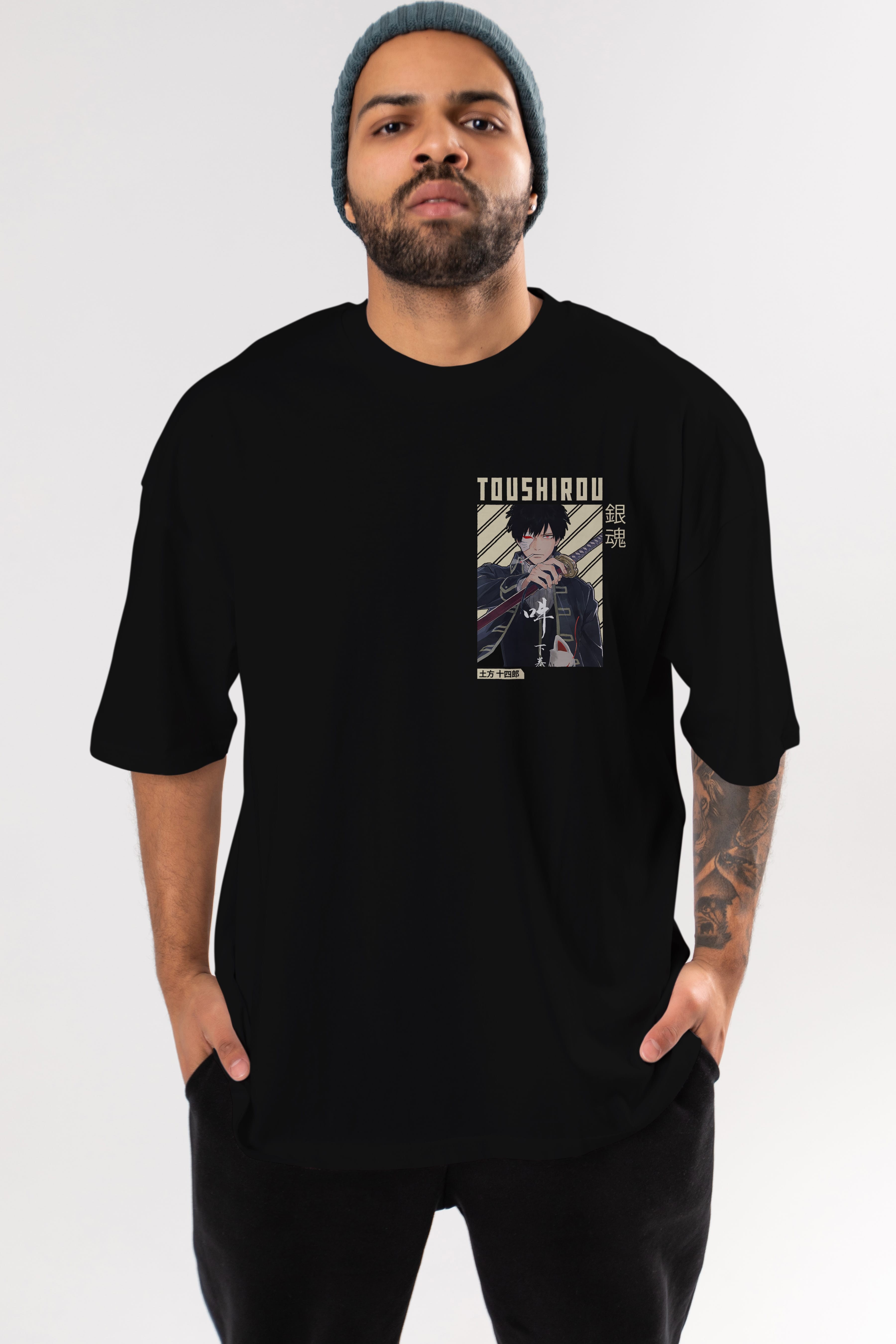 Toushirou Hijikata Ön Sol Baskılı Oversize t-shirt Erkek Kadın Unisex %100 Pamuk Bisiklet Yaka tişort