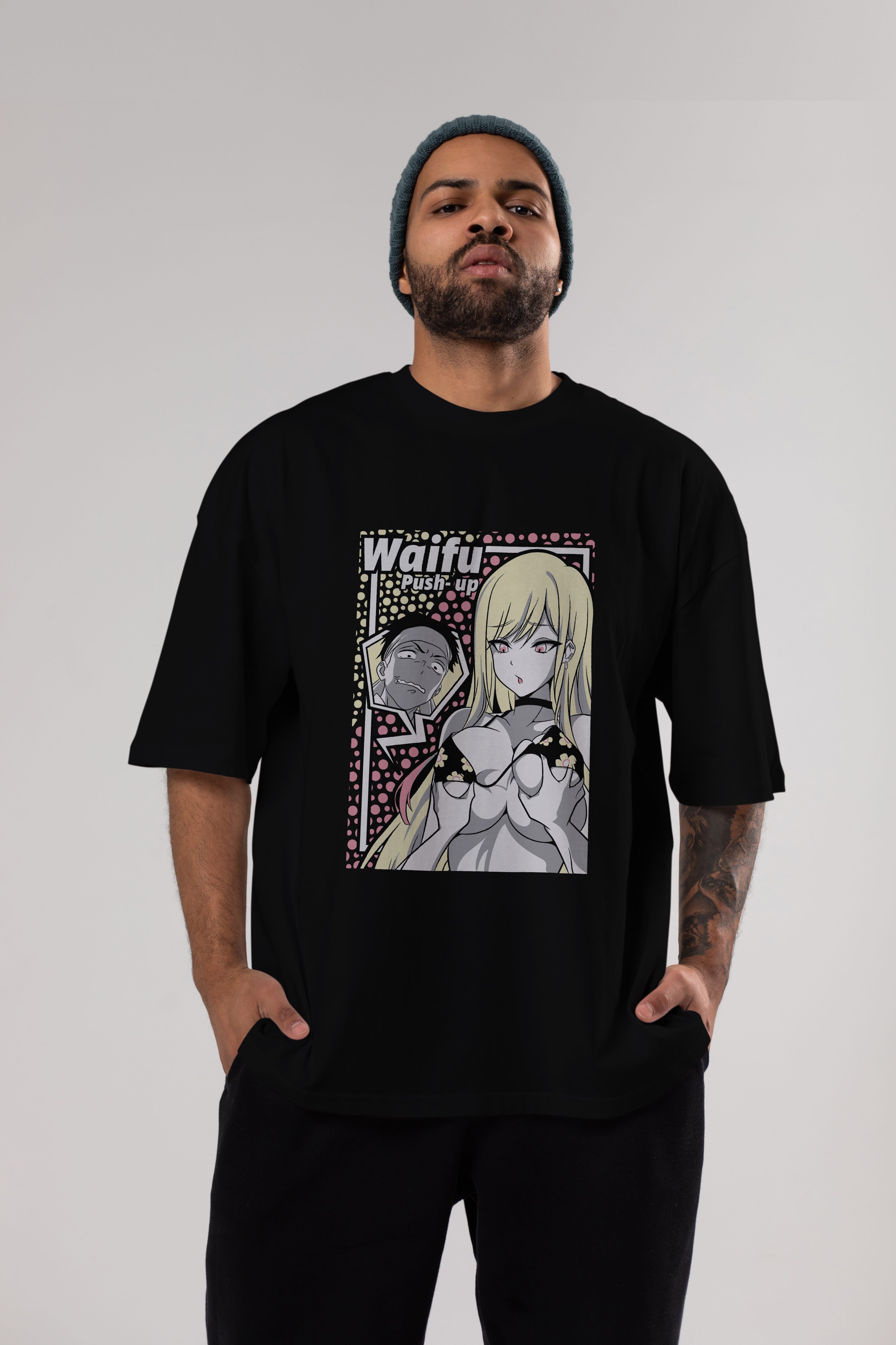 Waifu PushUp Anime Ön Baskılı Oversize t-shirt %100 pamuk Erkek Kadın Unisex