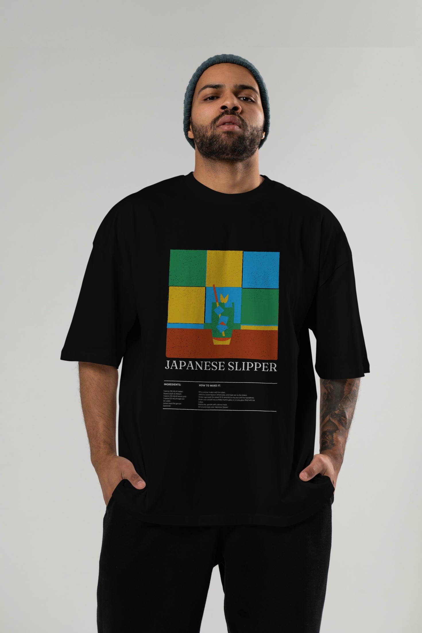 Japanese Slipper Kokteyl Ön Baskılı Oversize t-shirt Erkek Kadın %100 Pamuk Bisiklet Yaka tişort