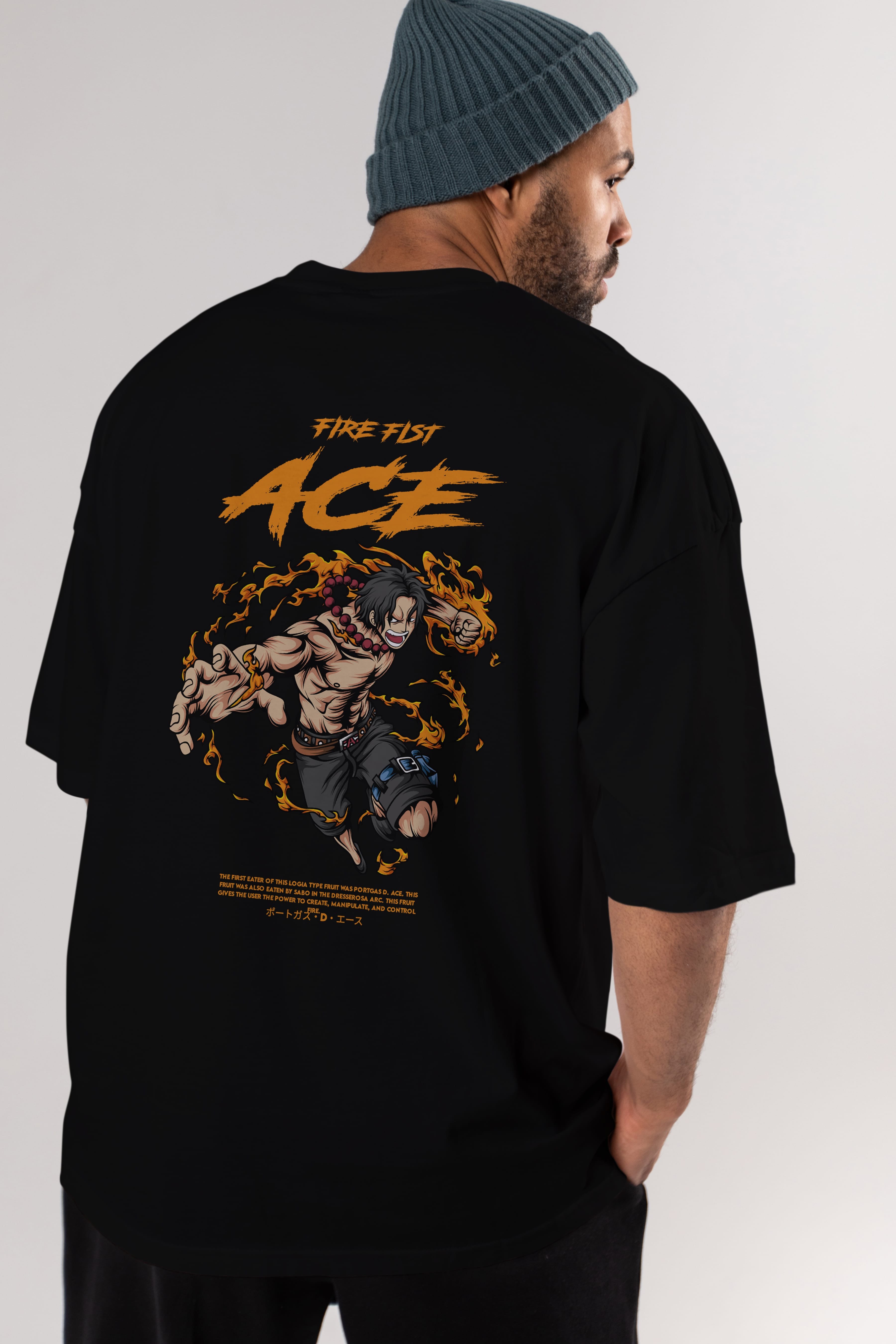 Fire Fist Ace Anime Arka Baskılı Oversize t-shirt Erkek Kadın Unisex