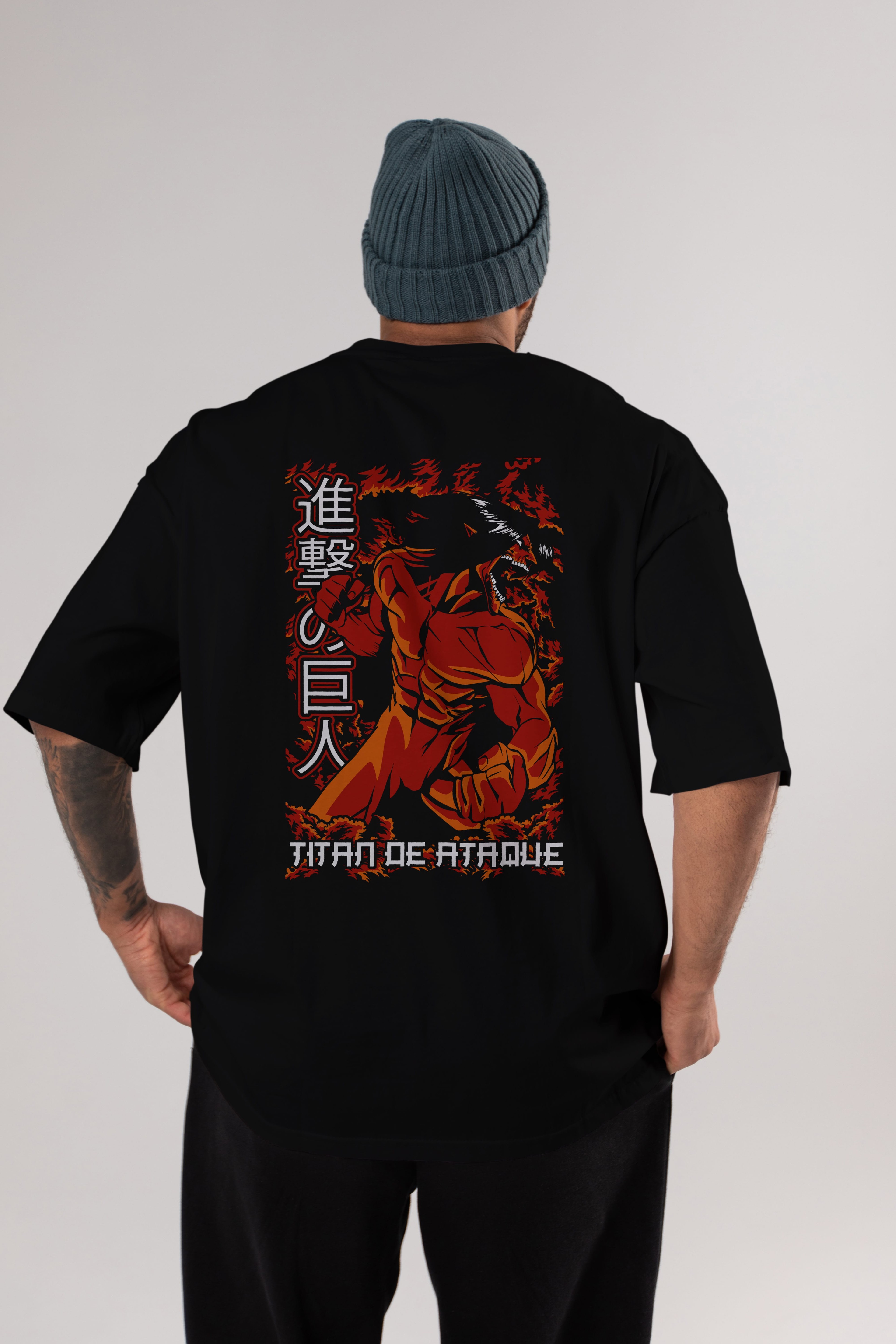 Eren Yeager Anime Arka Baskılı Oversize t-shirt Erkek Kadın Unisex %100 pamuk tişort