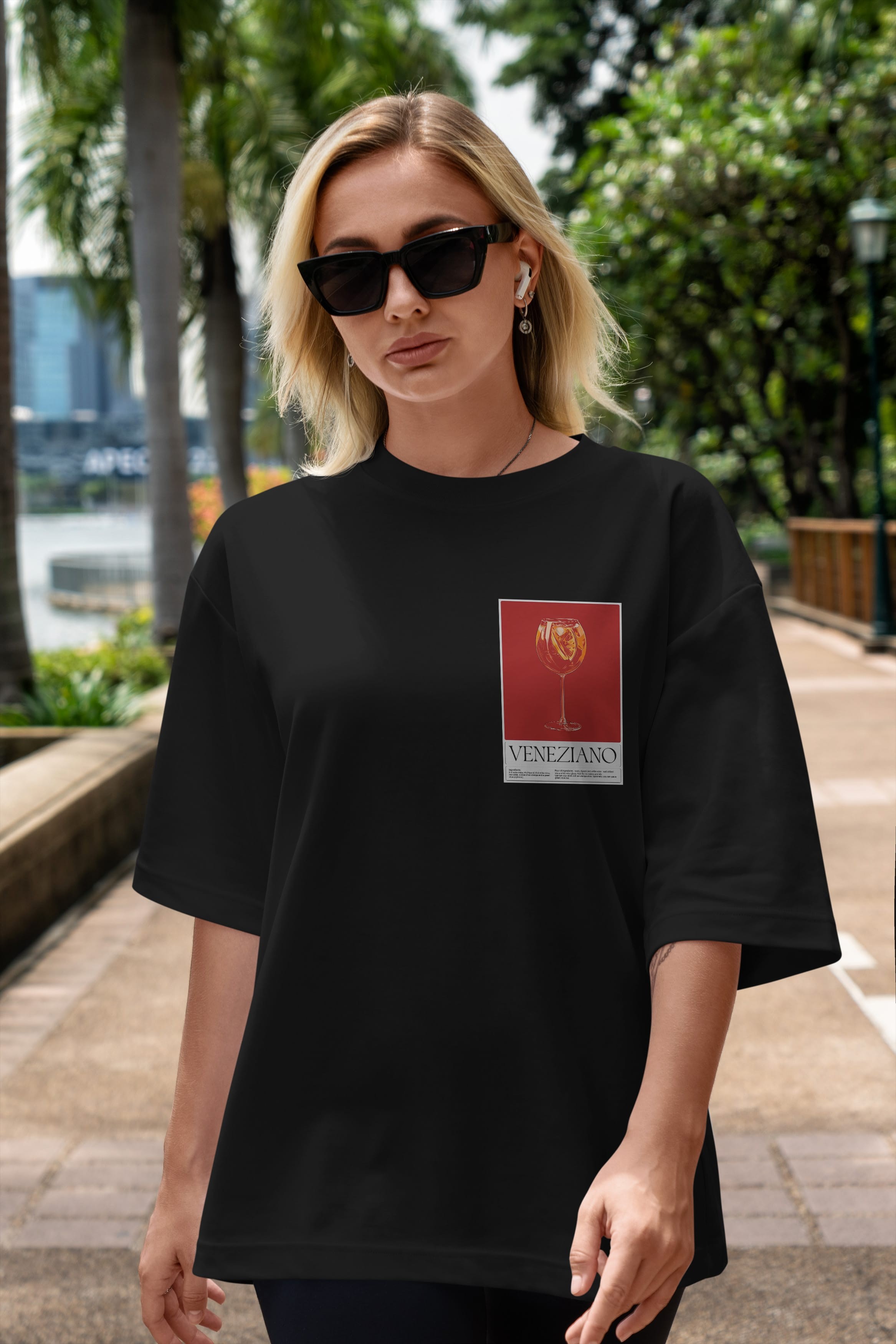 Veneziano Ön Sol Baskılı Oversize t-shirt Erkek Kadın Unisex %100 Pamuk Bisiklet Yaka tişort