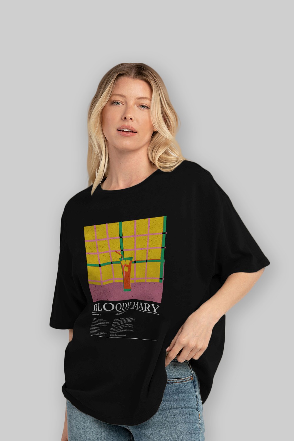 Bloody Mary Kokteyl Ön Baskılı Oversize t-shirt Erkek Kadın %100 Pamuk Bisiklet Yaka tişort