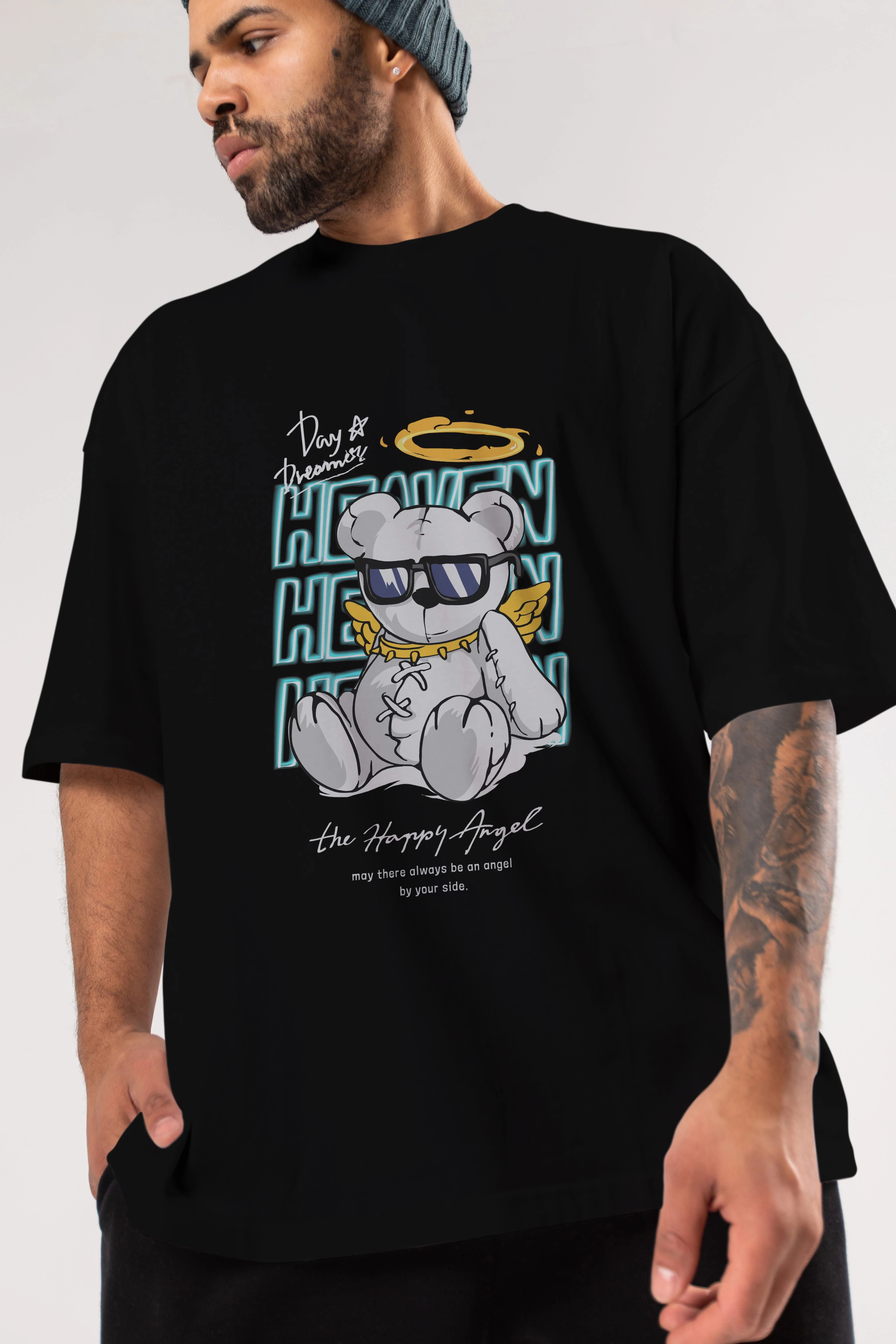 Heaven Bear Ön Baskılı Oversize t-shirt Erkek Kadın Unisex