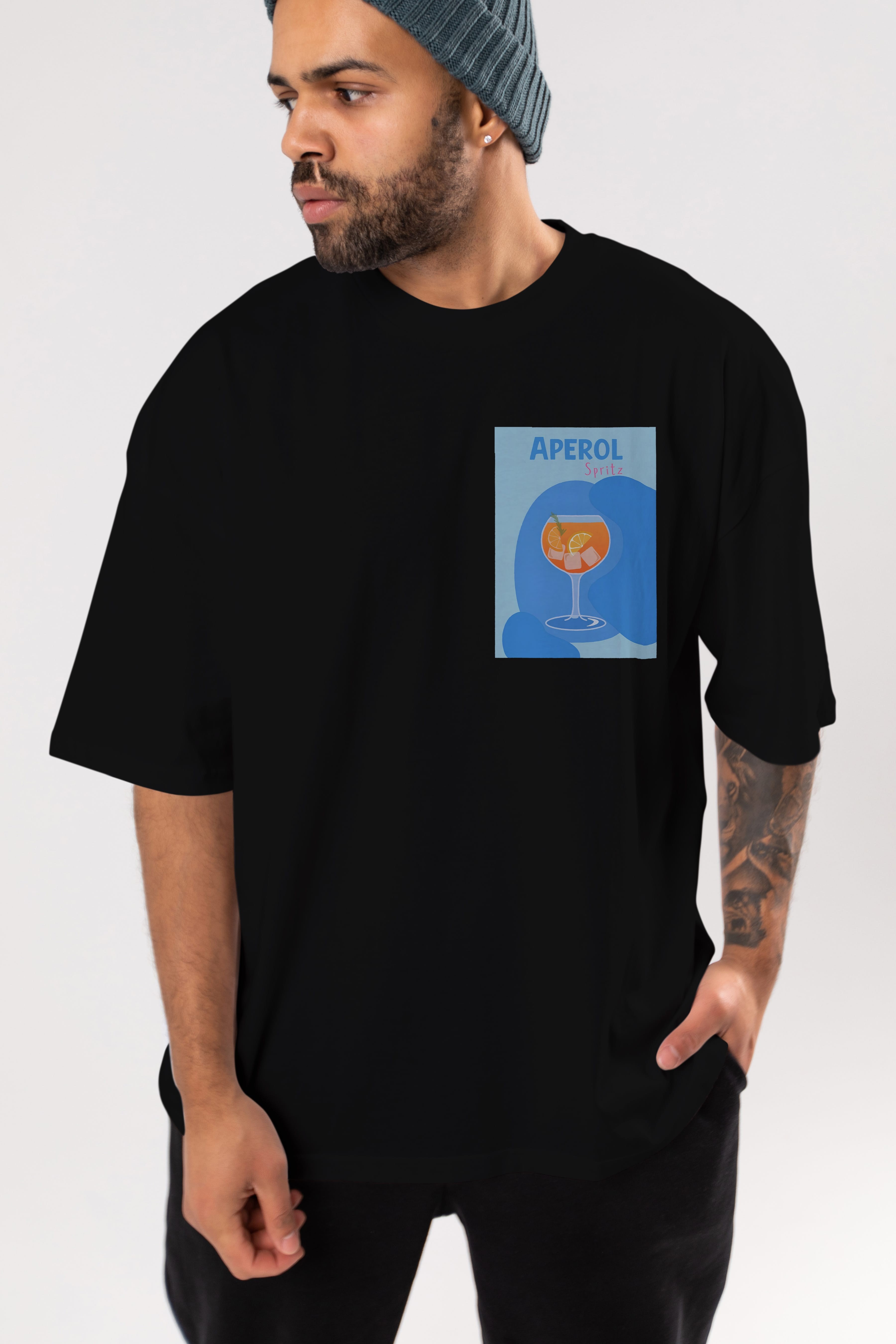 Aperol Spritz 10 Ön Sol Baskılı Oversize t-shirt Erkek Kadın Unisex %100 Pamuk Bisiklet Yaka tişort