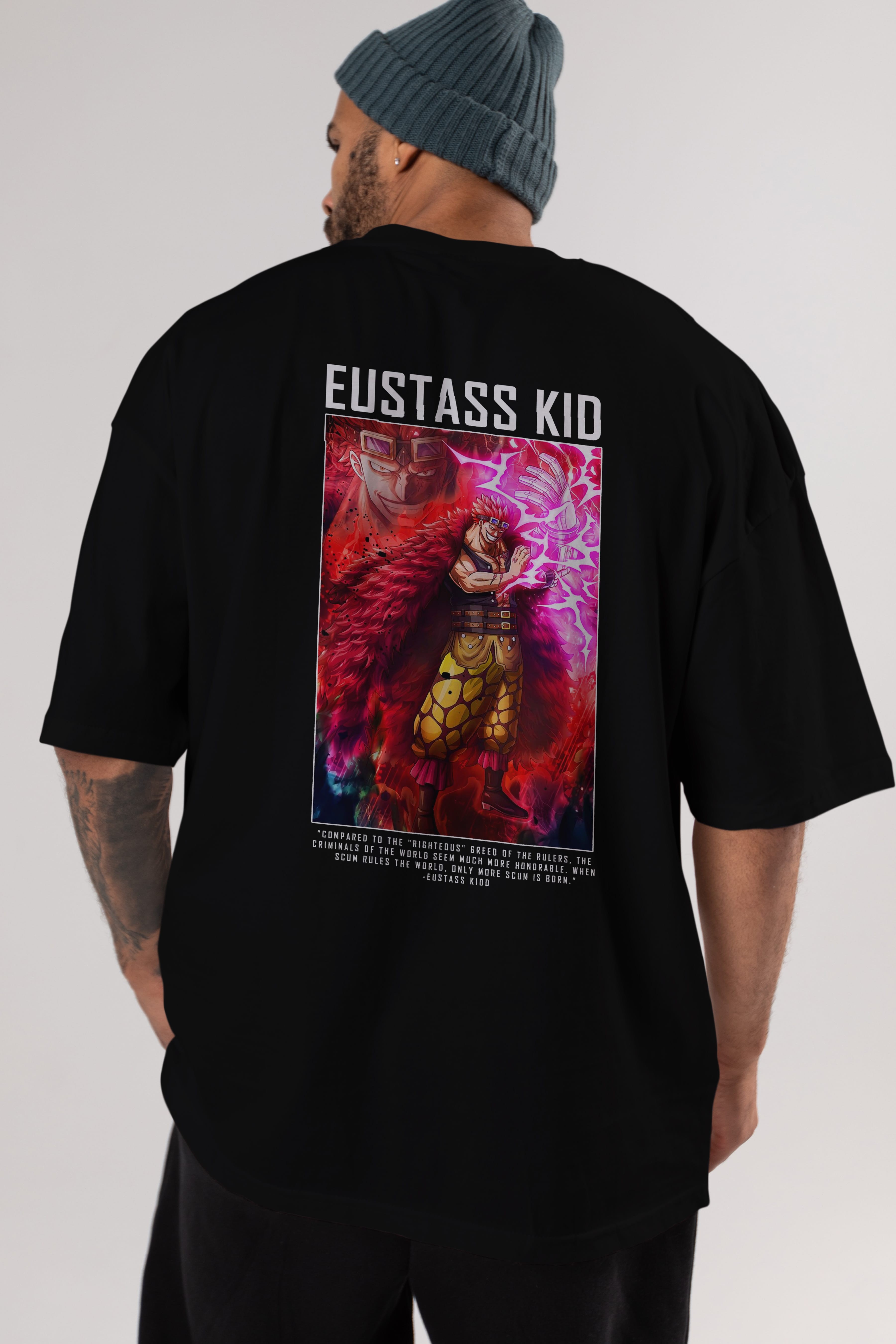 Eustass Kid Anime Arka Baskılı Oversize t-shirt Erkek Kadın Unisex %100 pamuk tişort