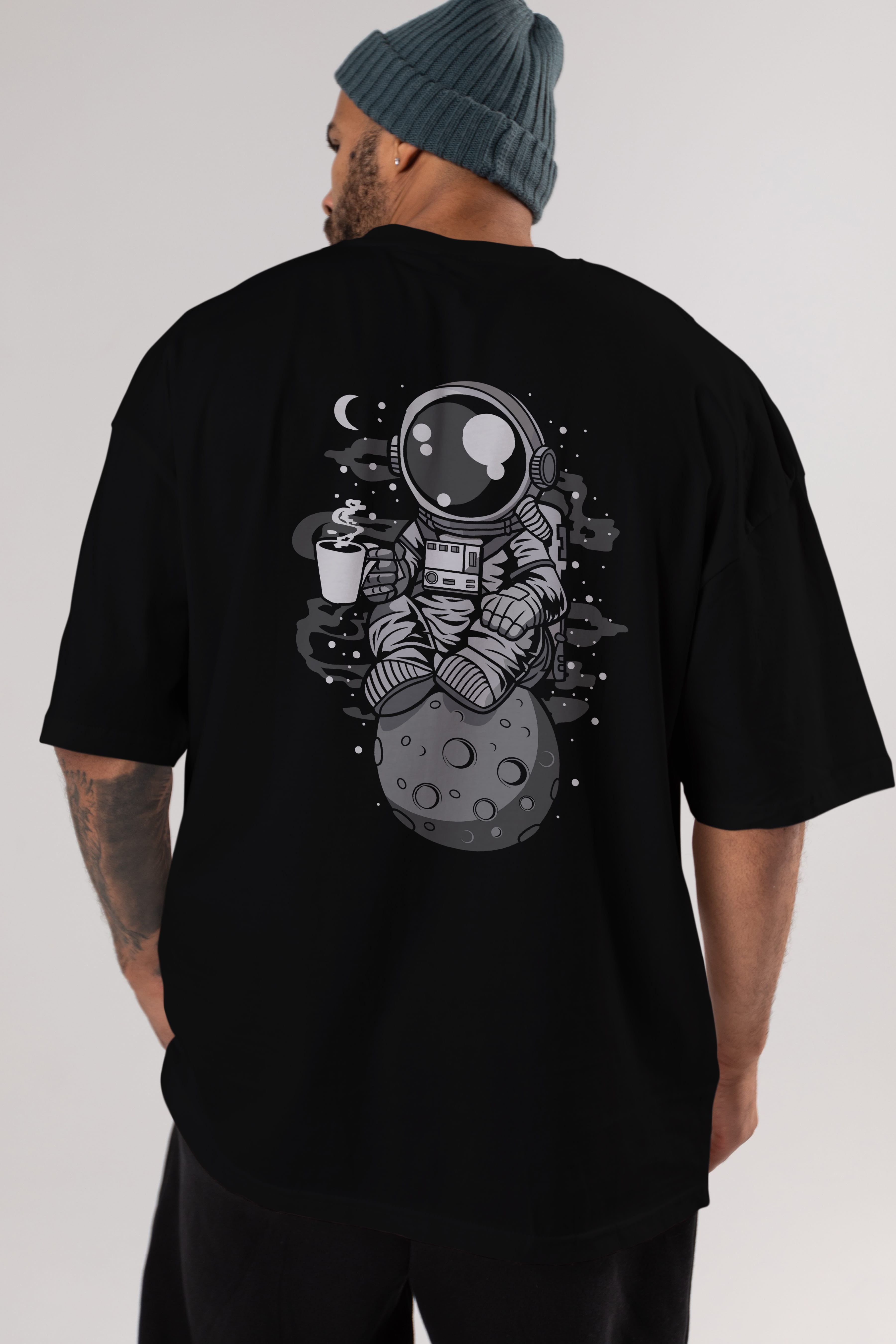 Astronaut Coffee Arka Baskılı Oversize t-shirt Erkek Kadın Unisex