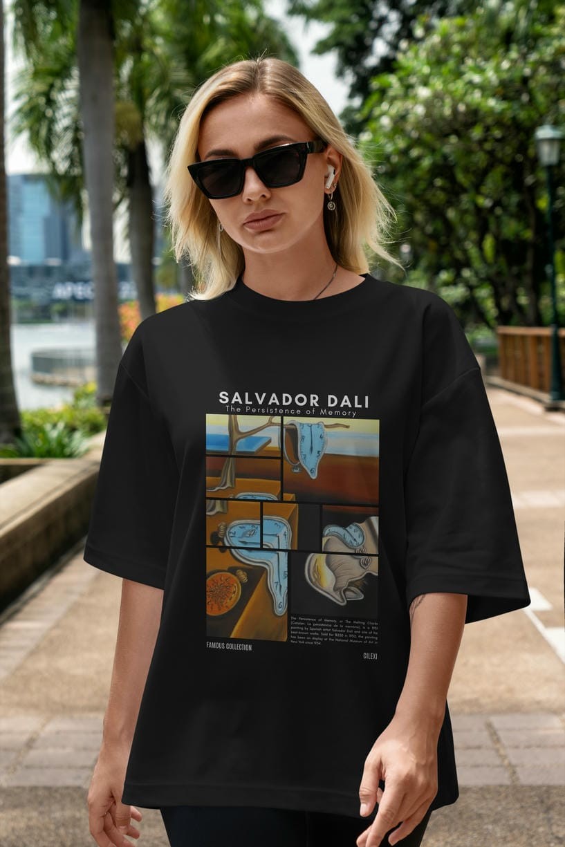 Salvador Dali ön Baskılı Oversize t-shirt Erkek Kadın Bisiklet Yaka Pamuk tişort