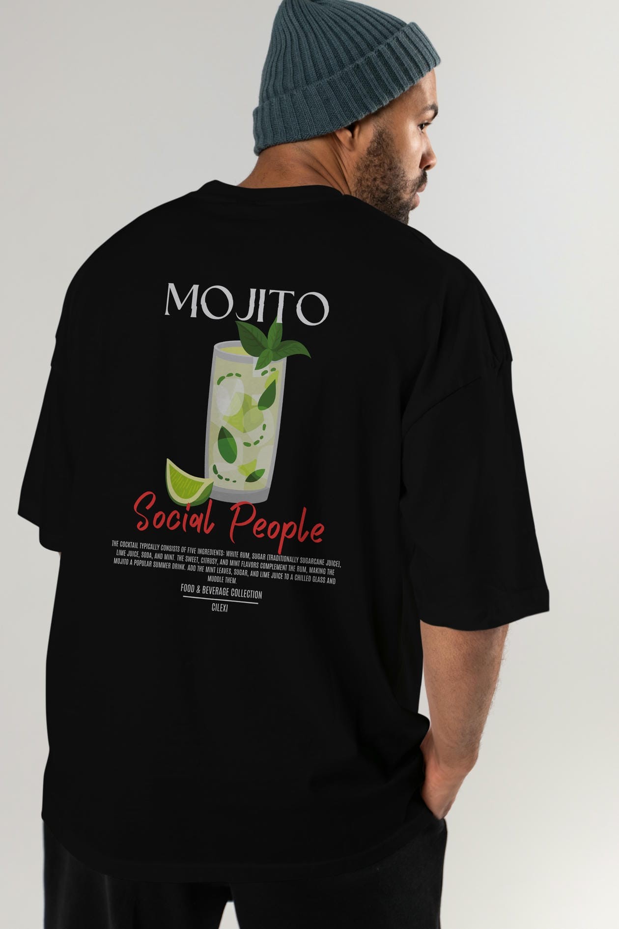 Mojıto Kokteyl Serisi Baskılı Oversize t-shirt Erkek Kadın Unisex %100 Pamuk Bisiklet Yaka tişort