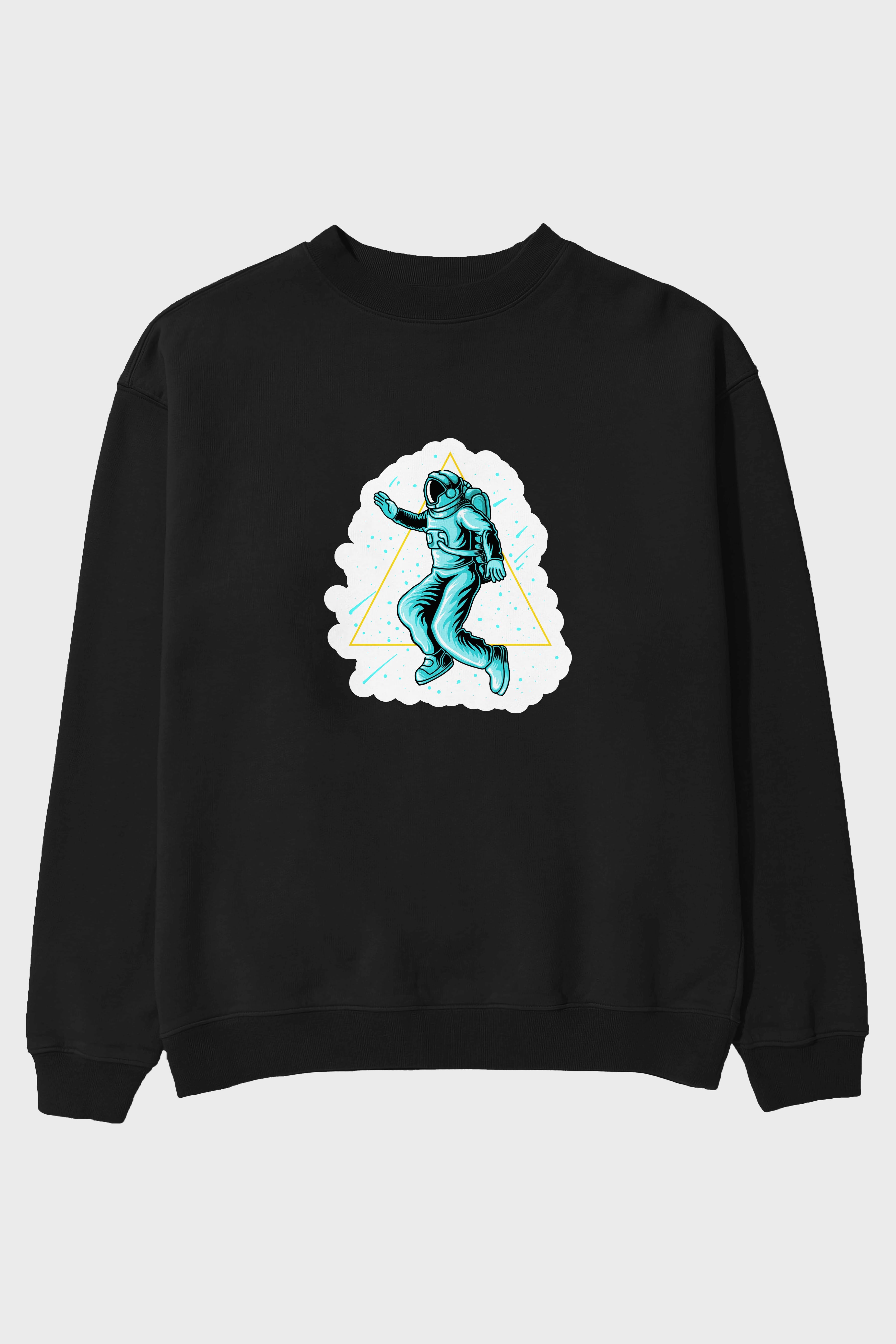 Astronaut Starry Triangle Sticker Ön Baskılı Oversize Sweatshirt Erkek Kadın Unisex