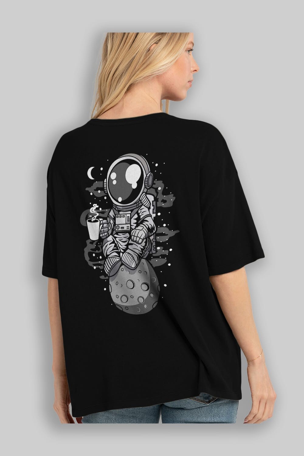 Astronaut Coffee Arka Baskılı Oversize t-shirt Erkek Kadın Unisex