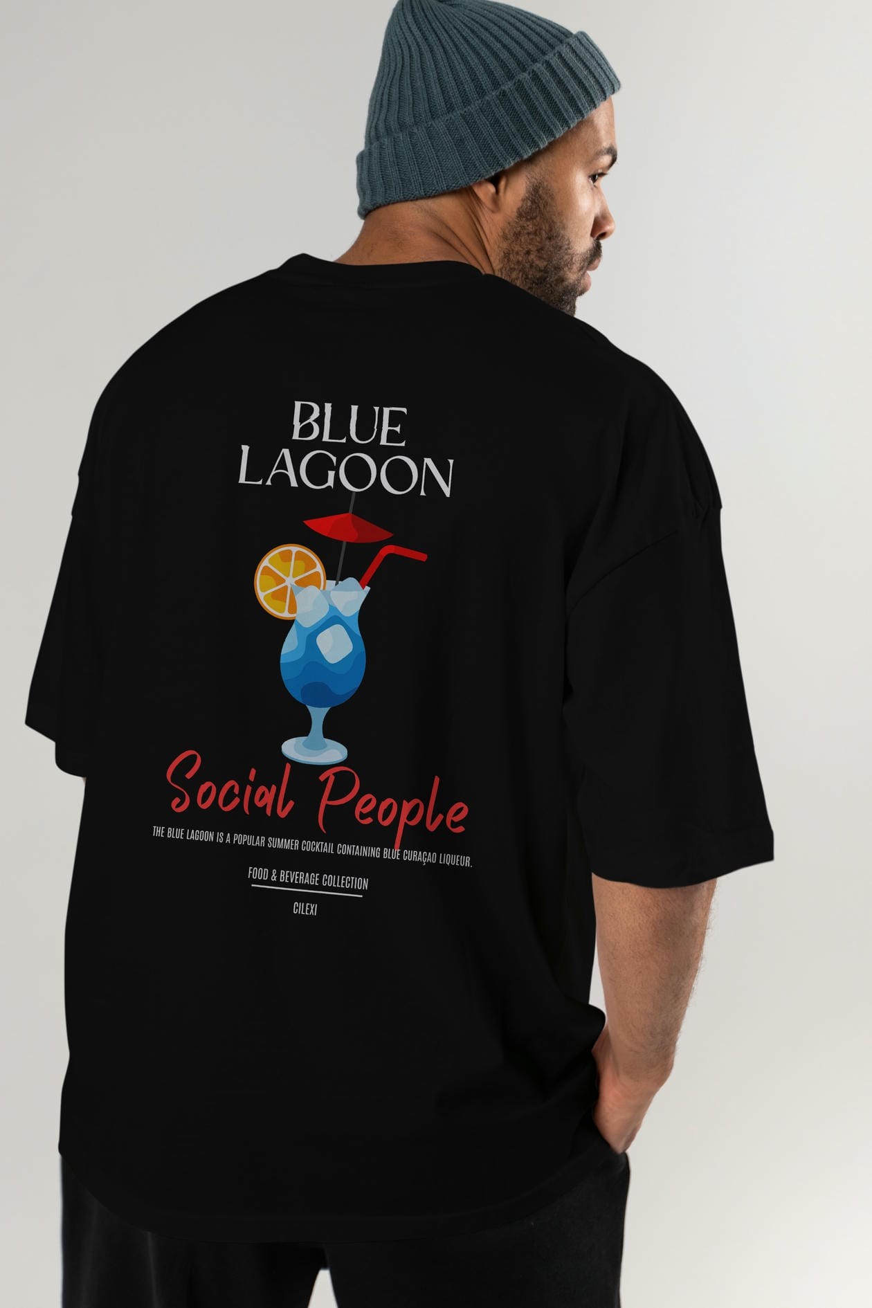 Blue Lagoon Kokteyl Serisi Baskılı Oversize t-shirt Erkek Kadın Unisex %100 Pamuk Bisiklet Yaka tişort