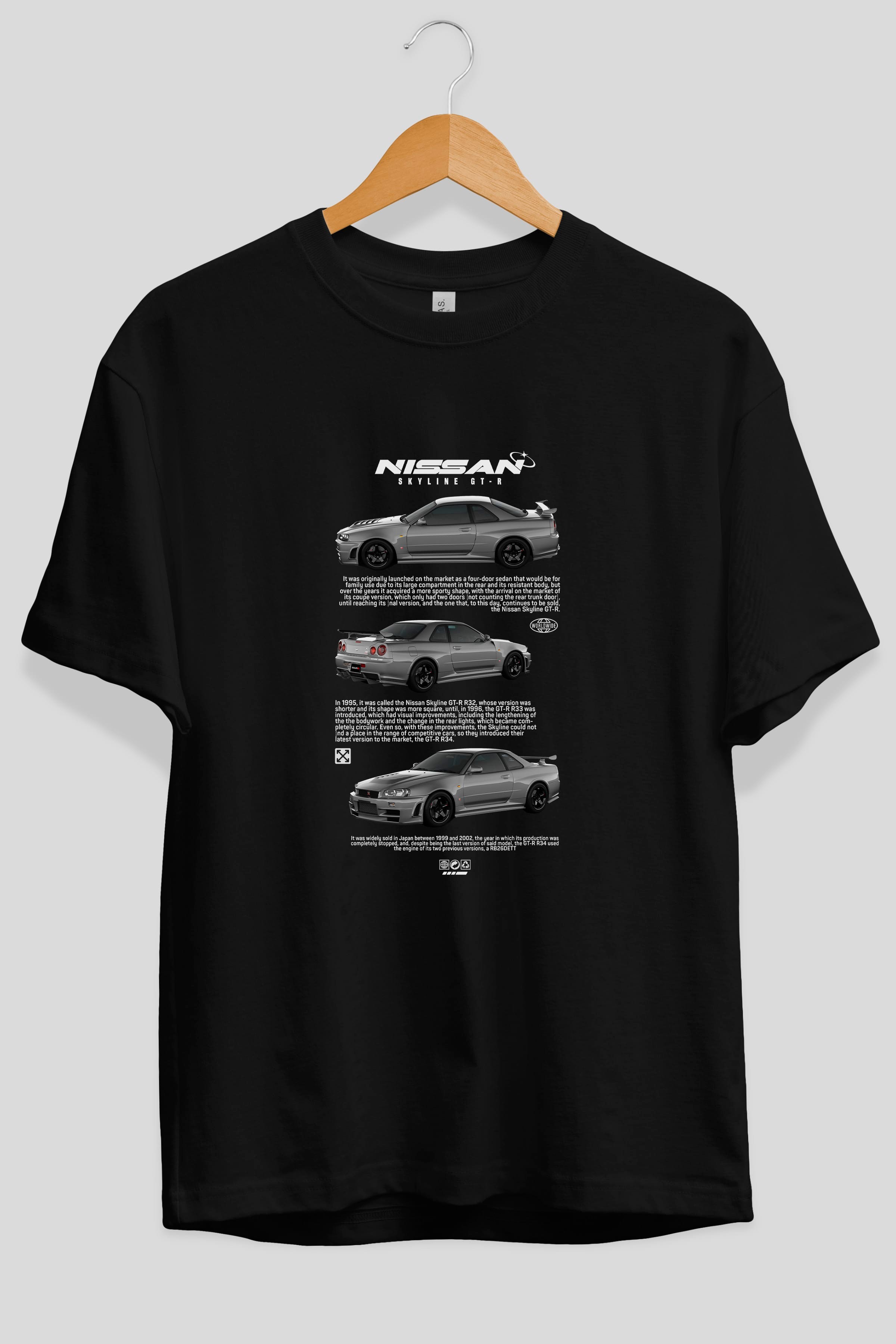 nissan skyline gt-r Ön Baskılı Oversize t-shirt Erkek Kadın Unisex %100 Pamuk Bisiklet Yaka tişort