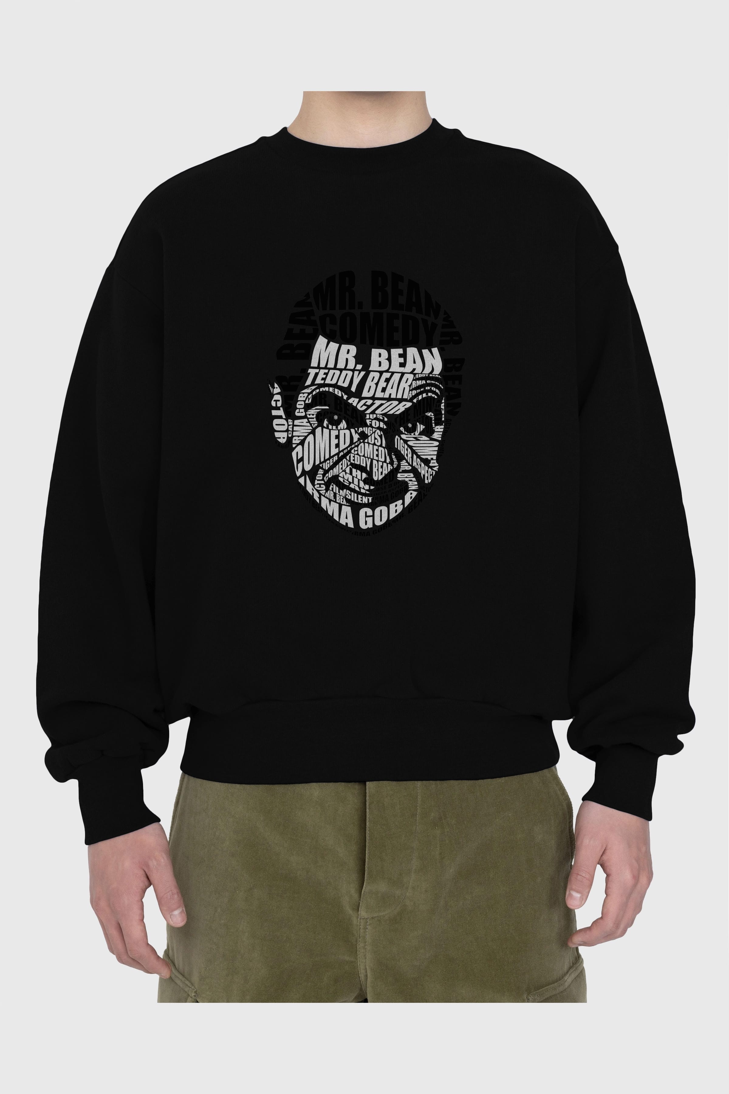 Mr Bean Calligram Ön Baskılı Oversize Sweatshirt Erkek Kadın Unisex