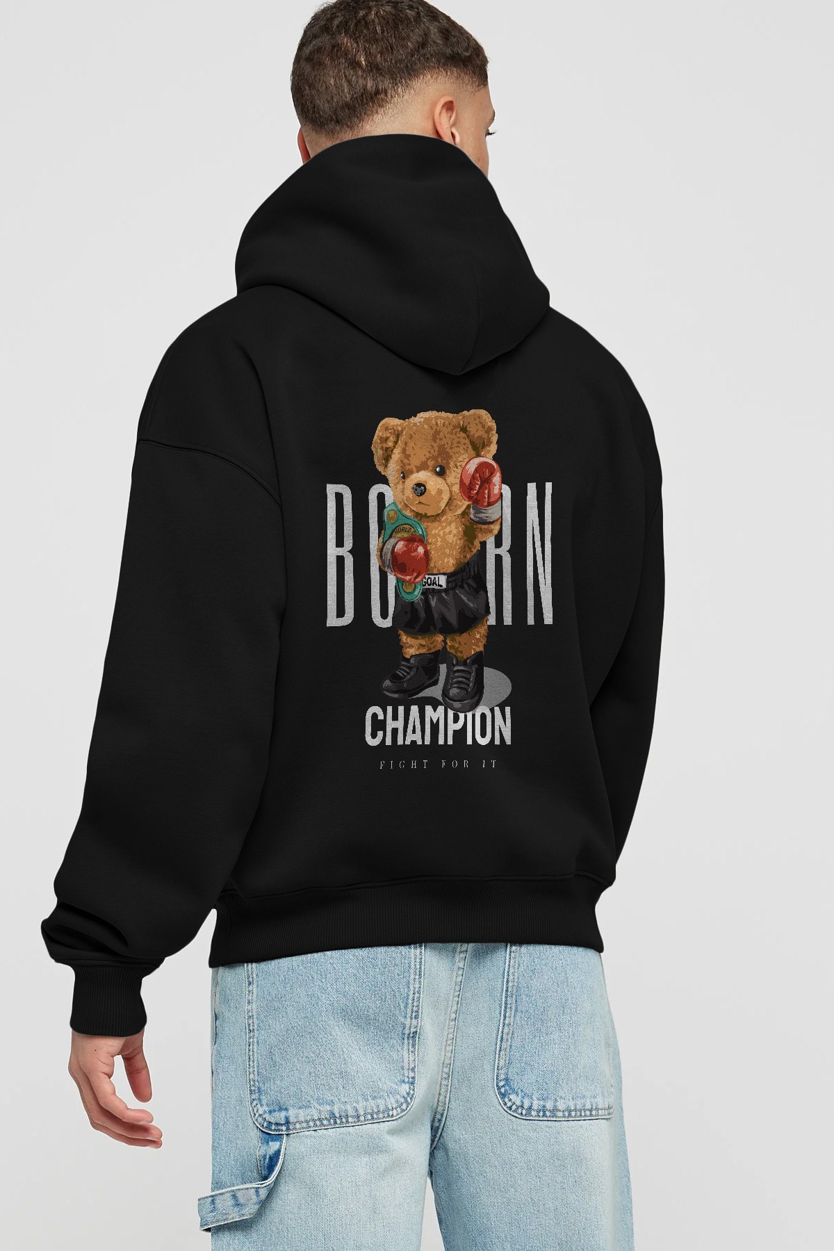 Teddy Bear Champion Arka Baskılı Hoodie Oversize Kapüşonlu Sweatshirt Erkek Kadın Unisex