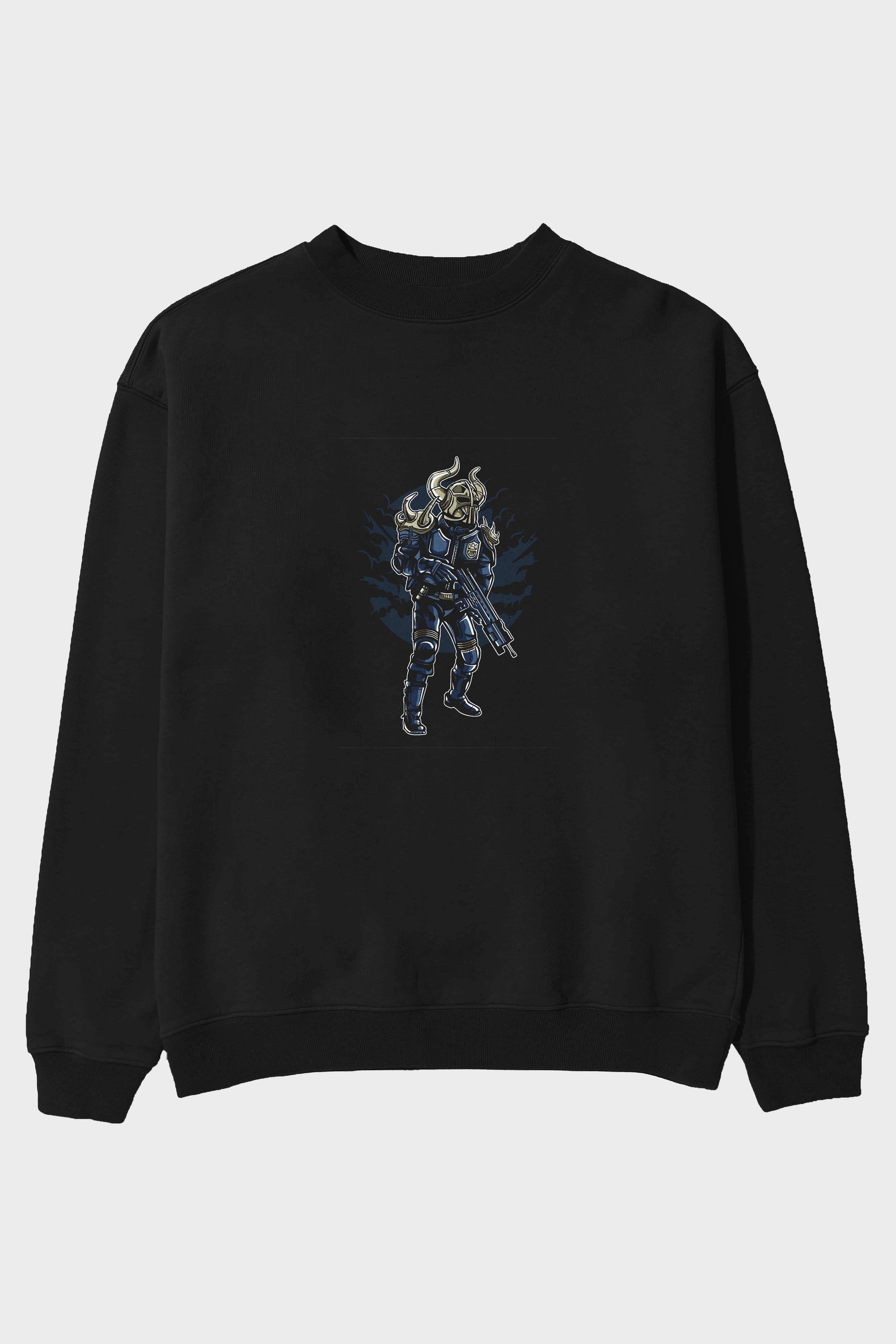 Viking Soldier Ön Baskılı Oversize Sweatshirt Erkek Kadın Unisex