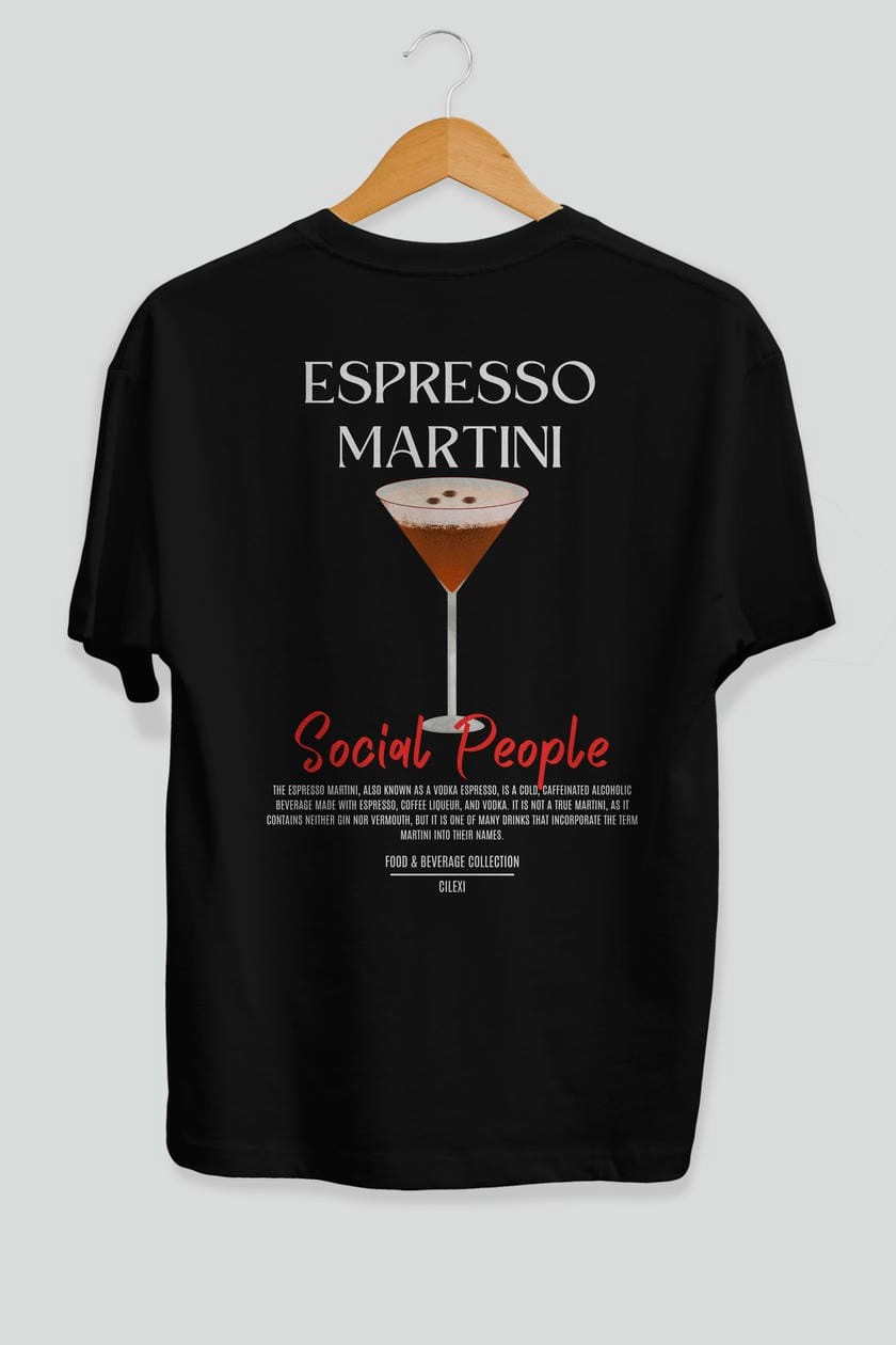 Espresso Martını Kokteyl Serisi Baskılı Oversize t-shirt Erkek Kadın Unisex %100 Pamuk Bisiklet Yaka tişort