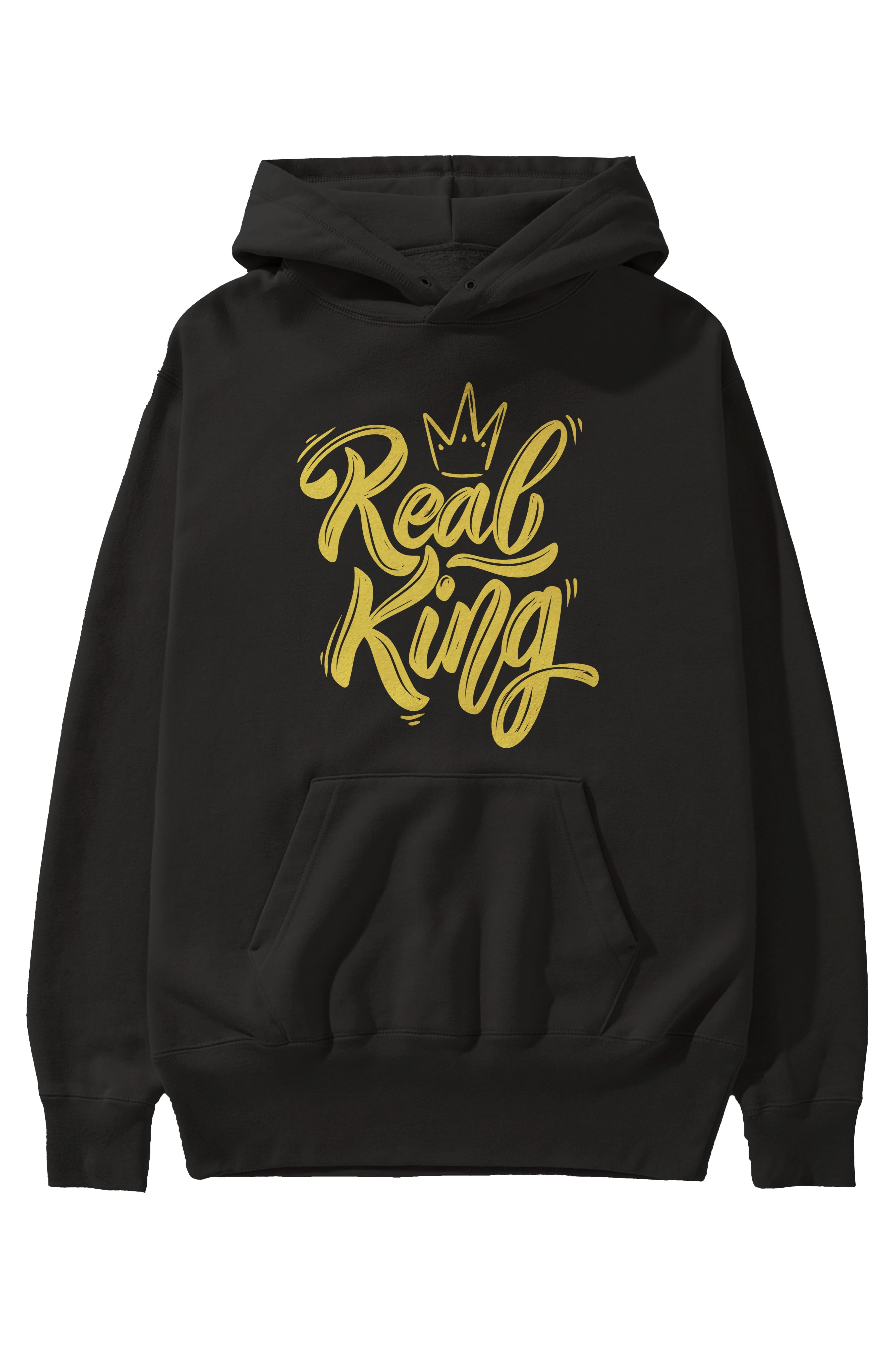 Real King Yazılı Ön Baskılı Oversize Hoodie Kapüşonlu Sweatshirt Erkek Kadın Unisex
