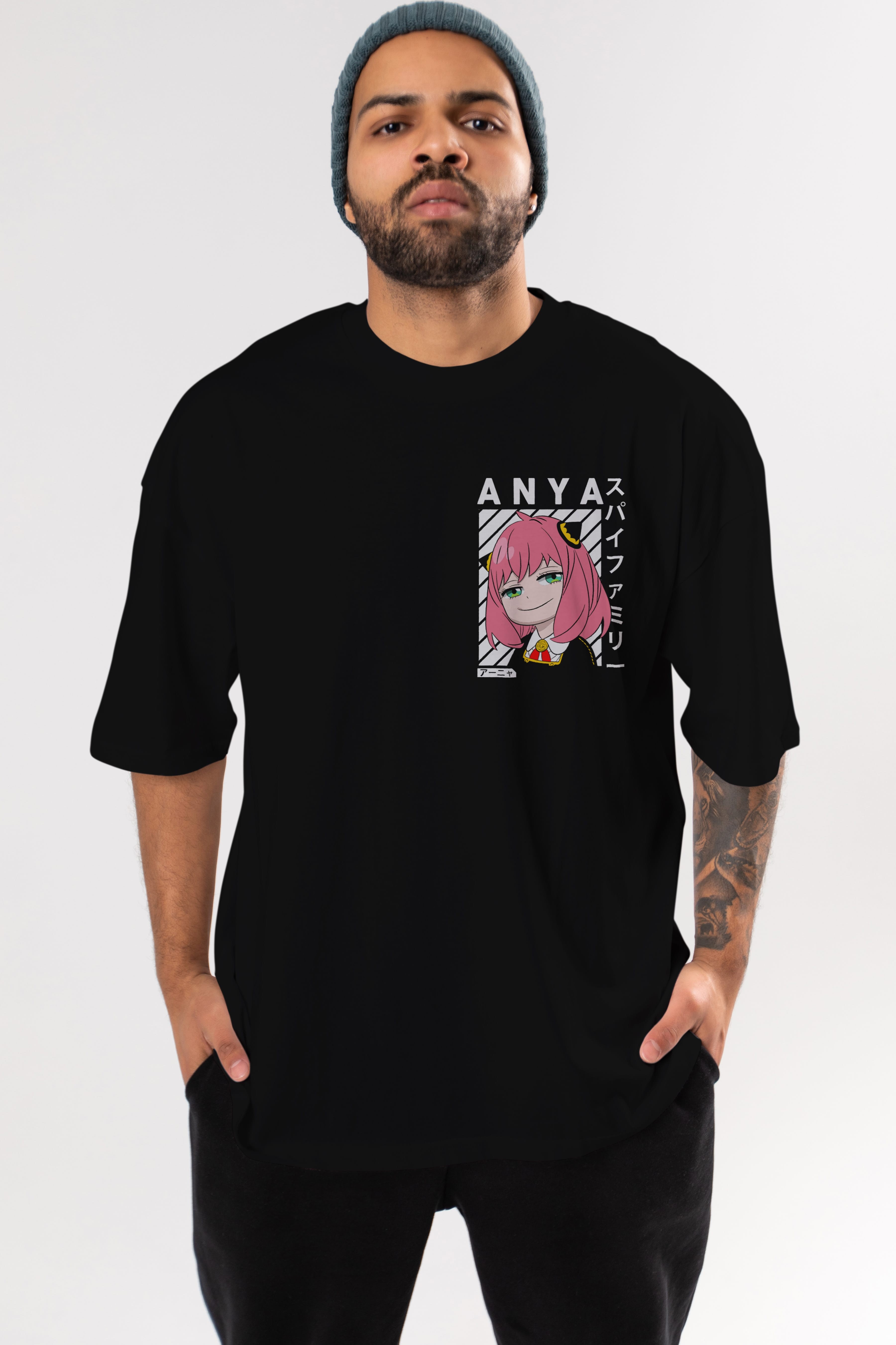 Anya SPYX FAMILY Ön Sol Baskılı Oversize t-shirt Erkek Kadın Unisex %100 Pamuk Bisiklet Yaka tişort