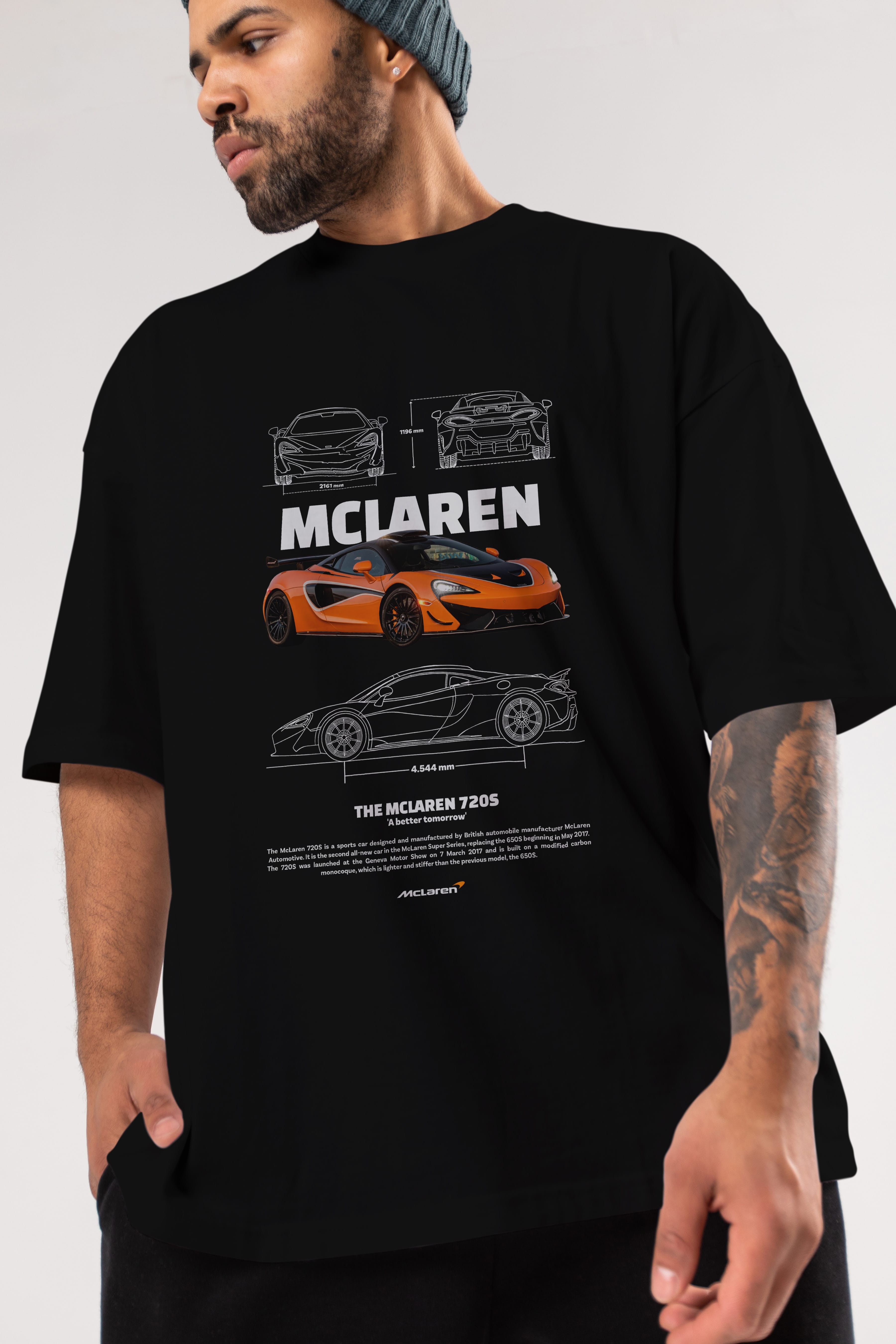 MCLAREN 720S ORANGE Ön Baskılı Oversize t-shirt Erkek Kadın Unisex %100 Pamuk Bisiklet Yaka tişort