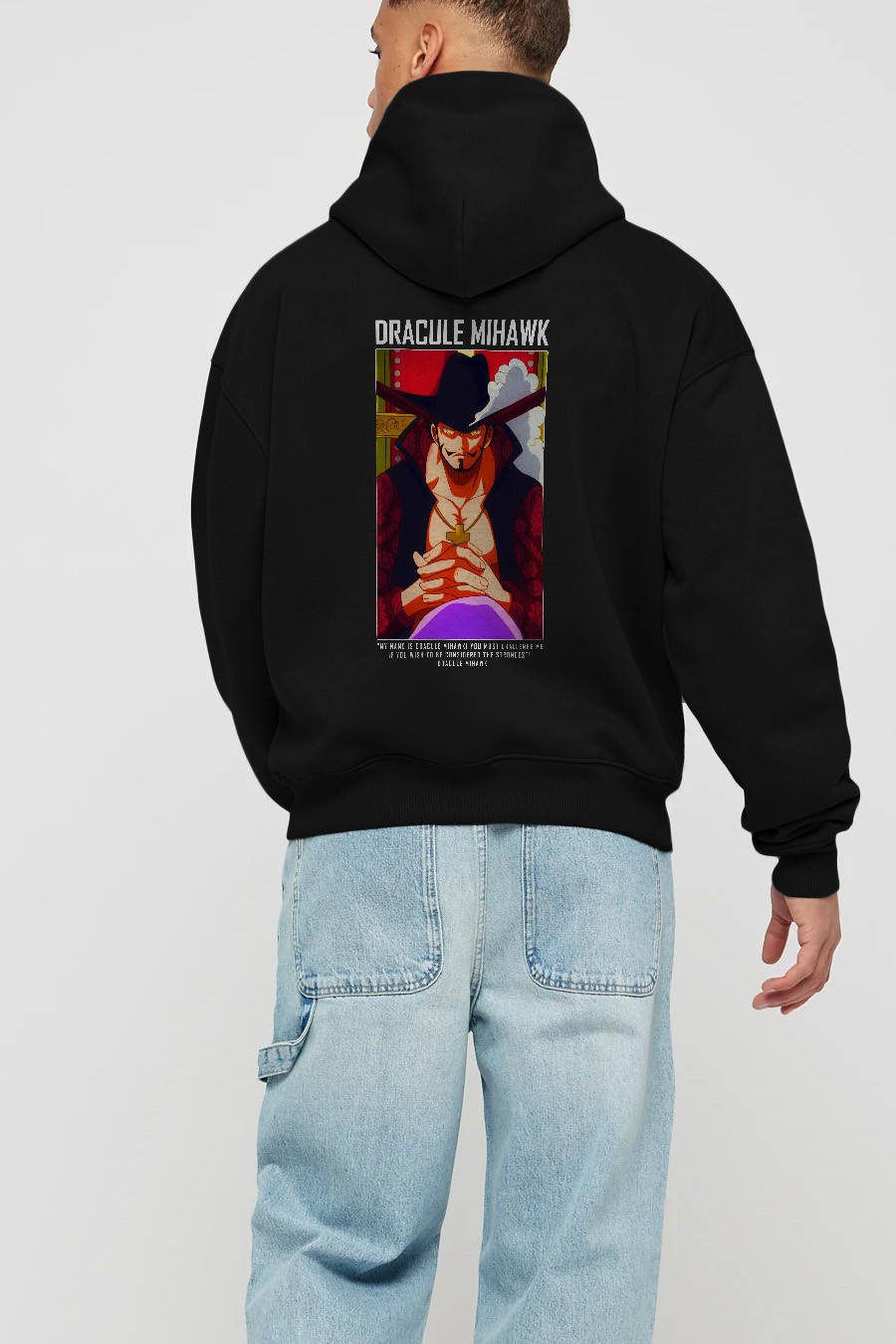 Dracule Mihawk Anime Arka Baskılı Hoodie Oversize Kapüşonlu Sweatshirt Erkek Kadın Unisex