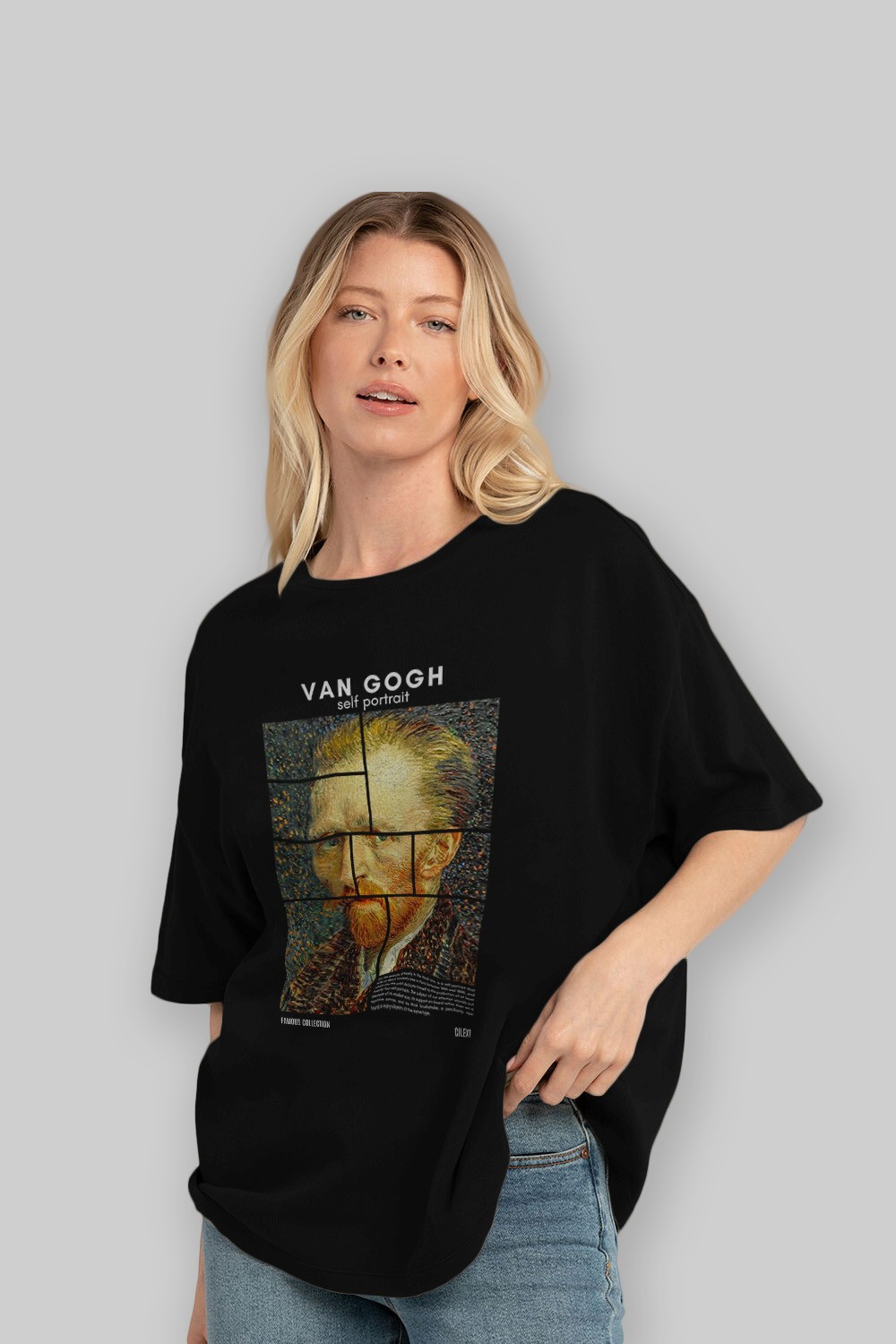 Van Gogh Self Portrait ön Baskılı Oversize t-shirt Erkek Kadın Bisiklet Yaka Pamuk tişort