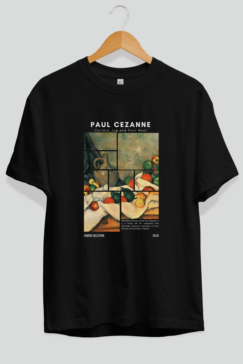 Paul Cezanne Curtain ön Baskılı Oversize t-shirt Erkek Kadın Bisiklet Yaka Pamuk tişort