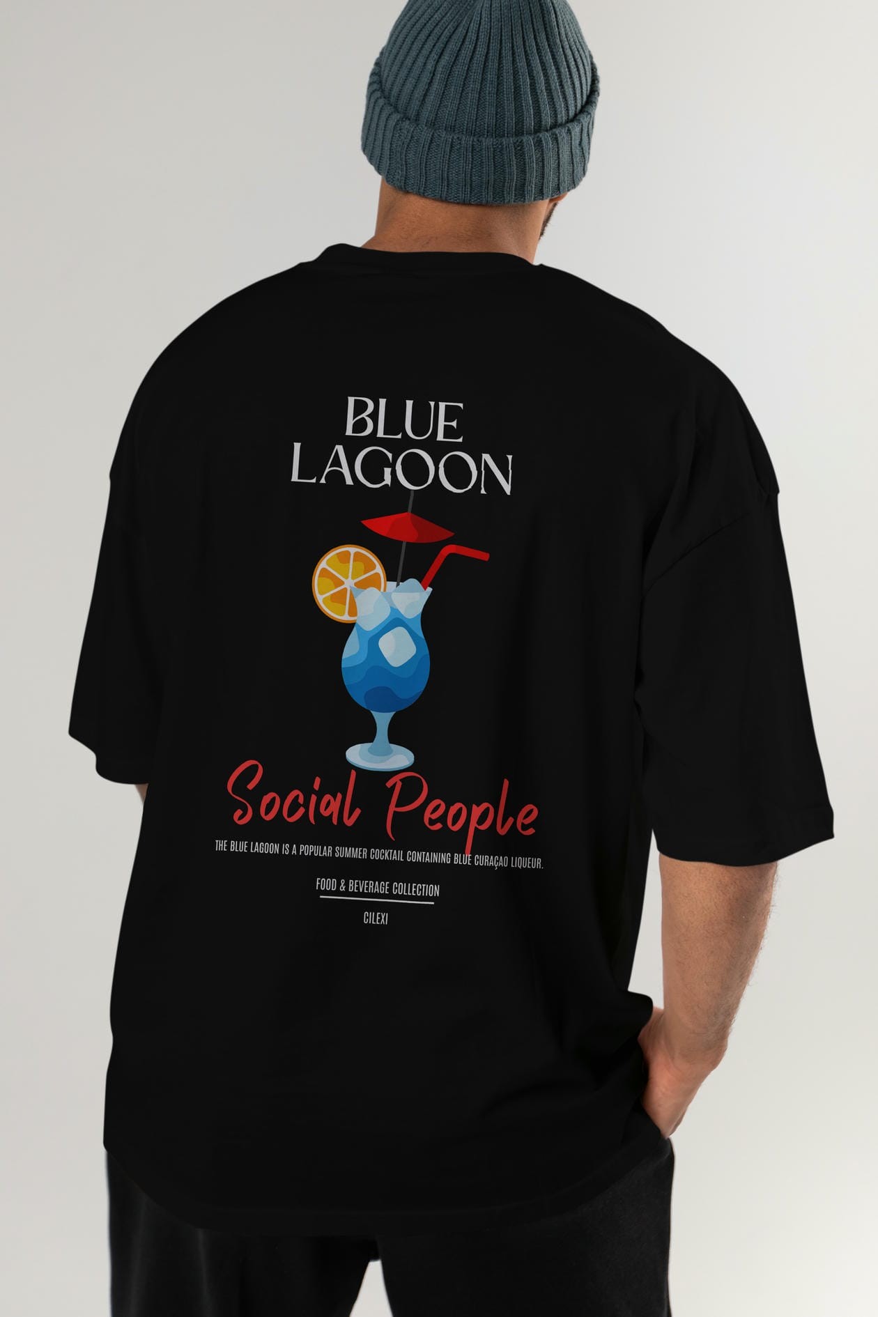 Blue Lagoon Kokteyl Serisi Baskılı Oversize t-shirt Erkek Kadın Unisex %100 Pamuk Bisiklet Yaka tişort