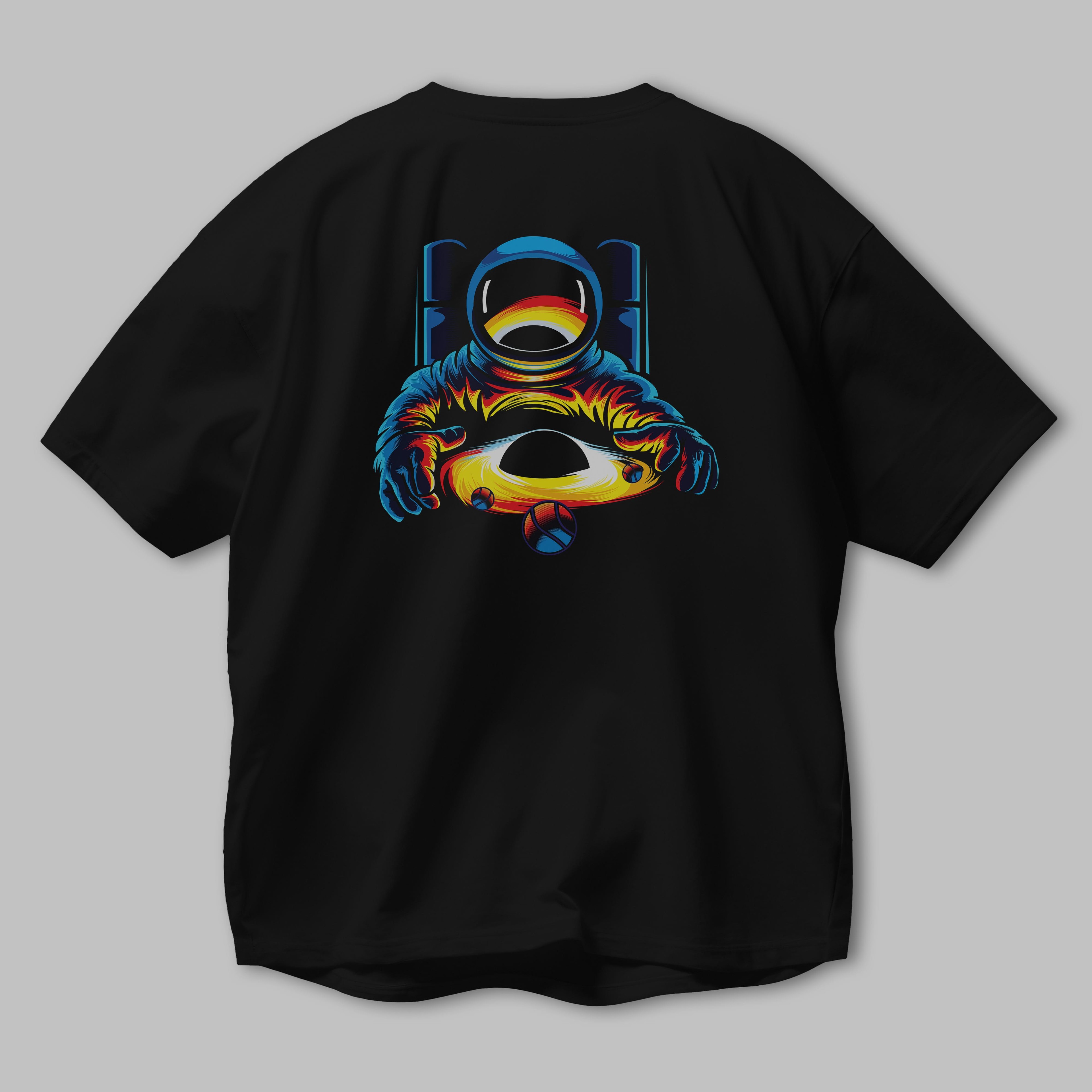 Astronaut & Black Hole Arka Baskılı Oversize t-shirt Erkek Kadın Unisex