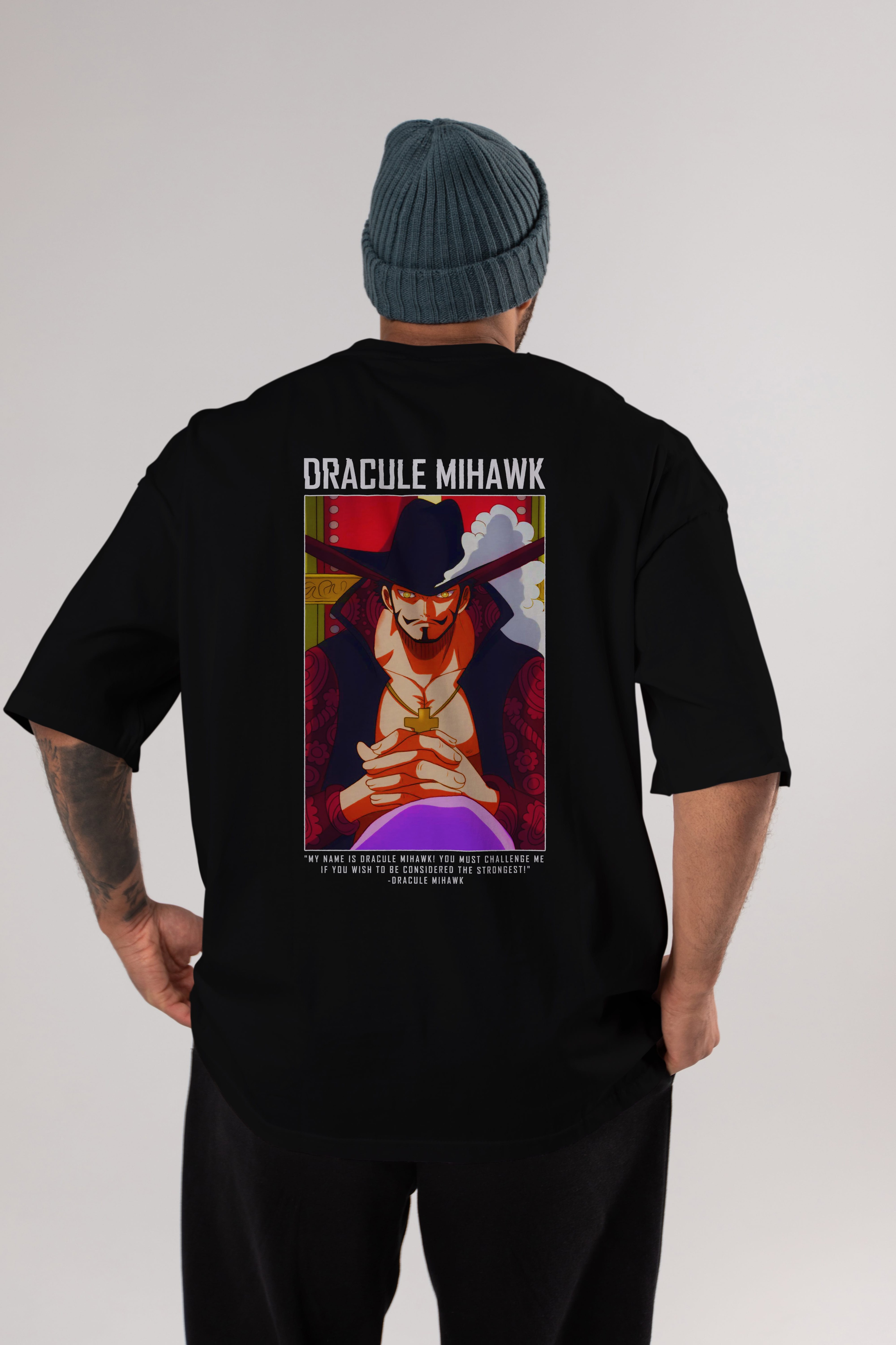 Dracule Mihawk Anime Arka Baskılı Oversize t-shirt Erkek Kadın Unisex %100 pamuk tişort