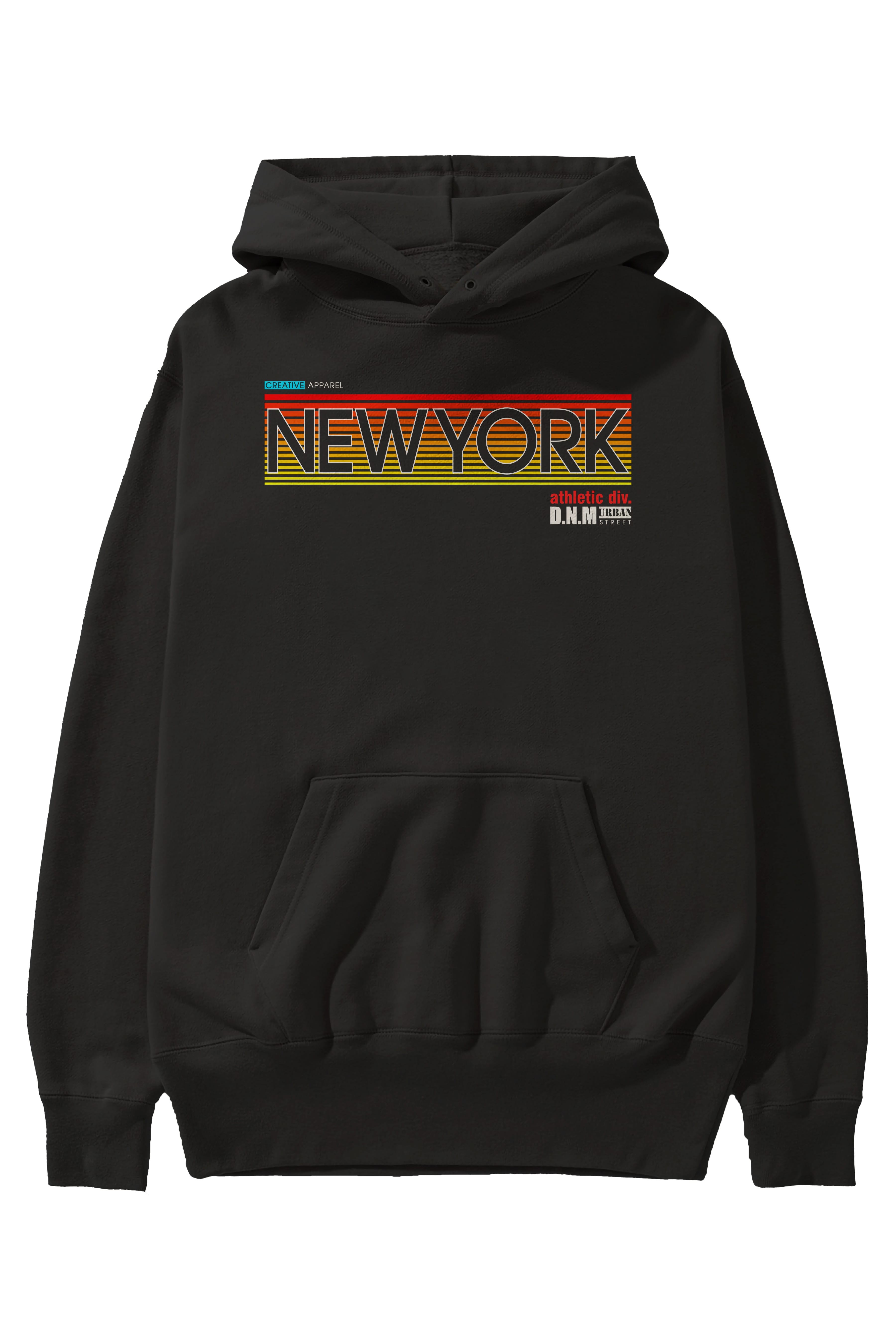 New York Denim Ön Baskılı Oversize Hoodie Kapüşonlu Sweatshirt Erkek Kadın Unisex