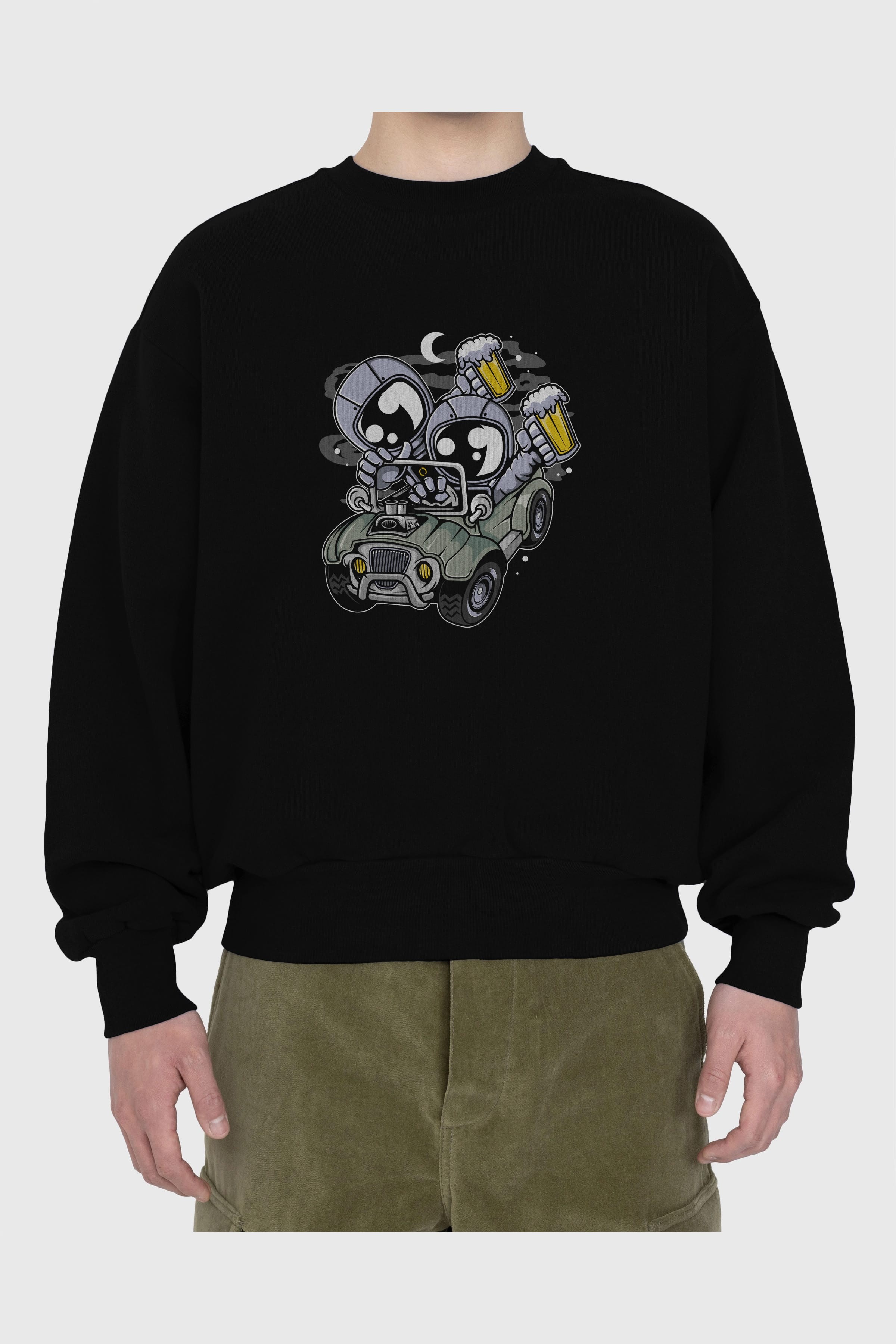 Astronaut Offroad Ön Baskılı Oversize Sweatshirt Erkek Kadın Unisex