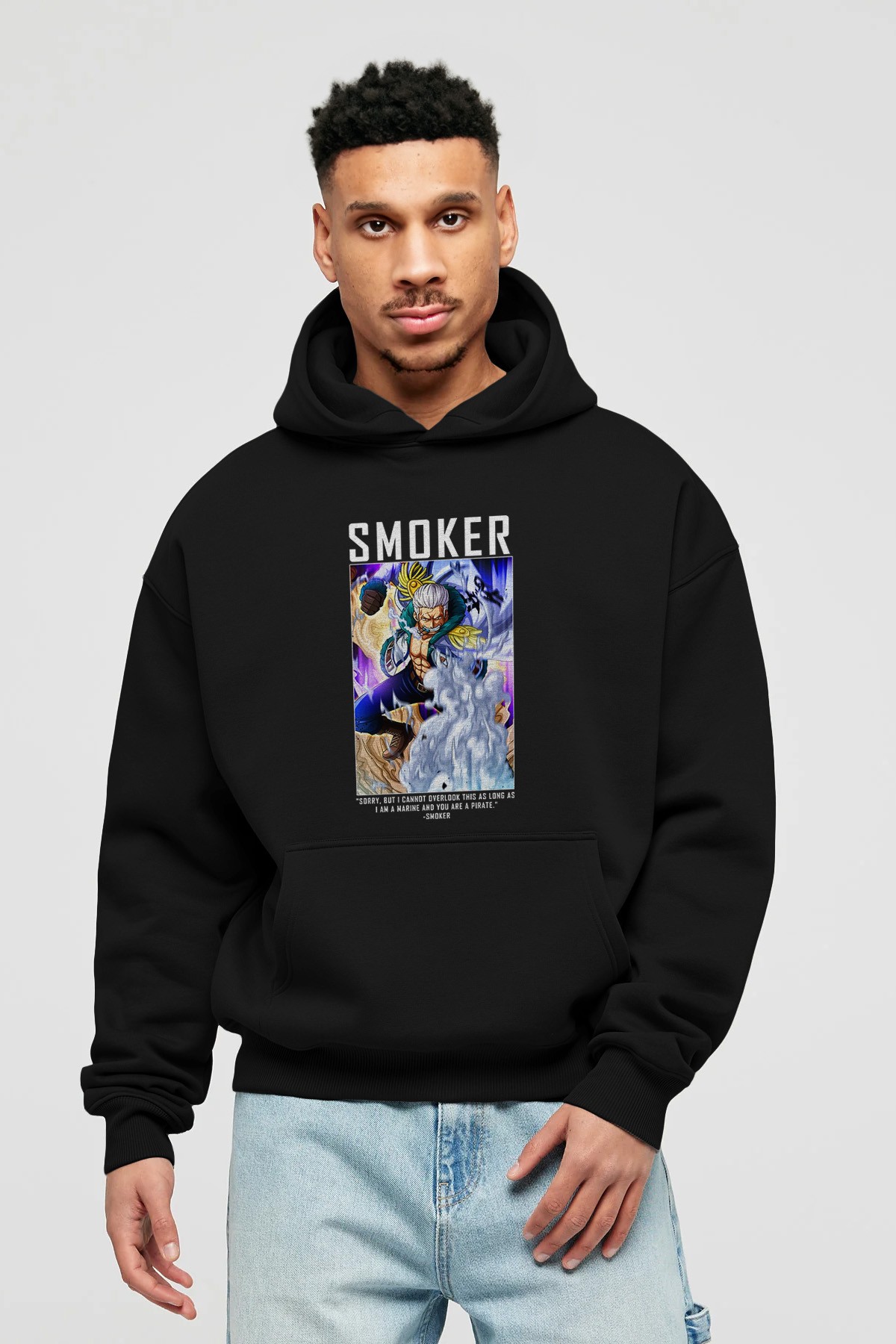 Smoker Anime Ön Baskılı Hoodie Oversize Kapüşonlu Sweatshirt Erkek Kadın Unisex