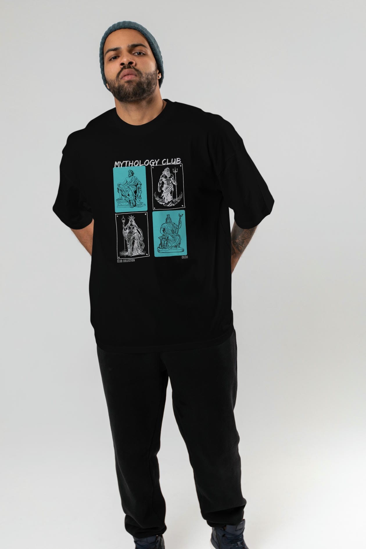 Mythology Club ön Baskılı Oversize t-shirt Erkek Kadın %100 Pamuk Bisiklet Yaka tişort