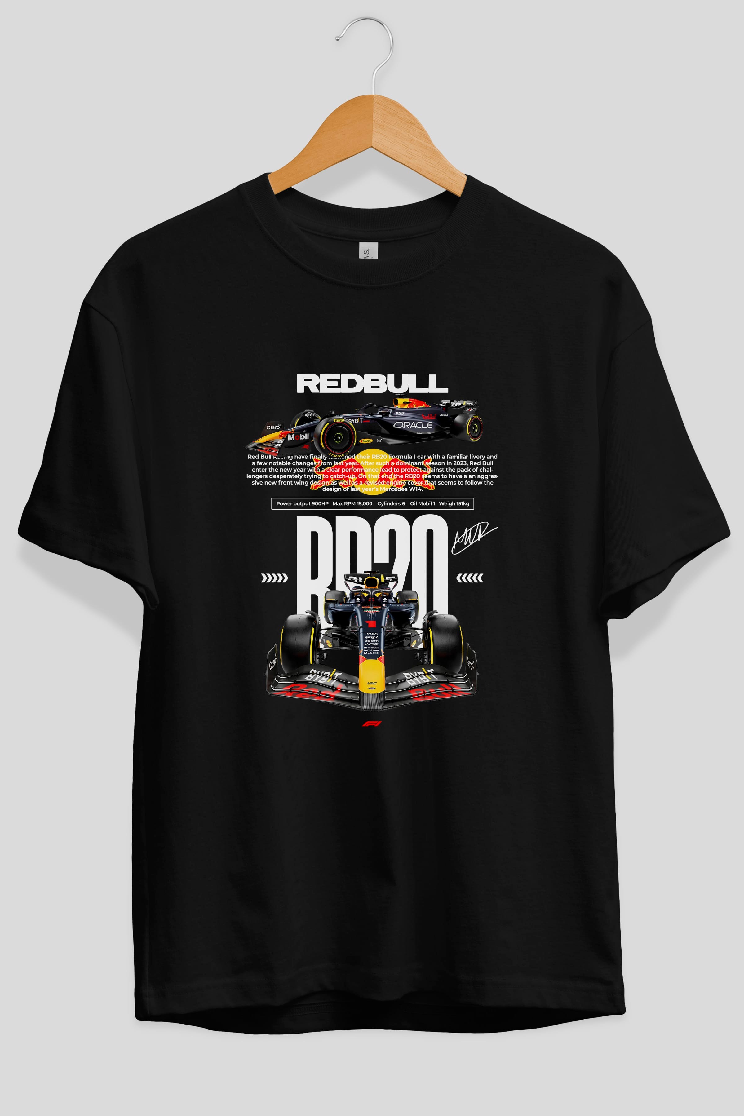 RED BULL RB20 Ön Baskılı Oversize t-shirt Erkek Kadın Unisex %100 Pamuk Bisiklet Yaka tişort