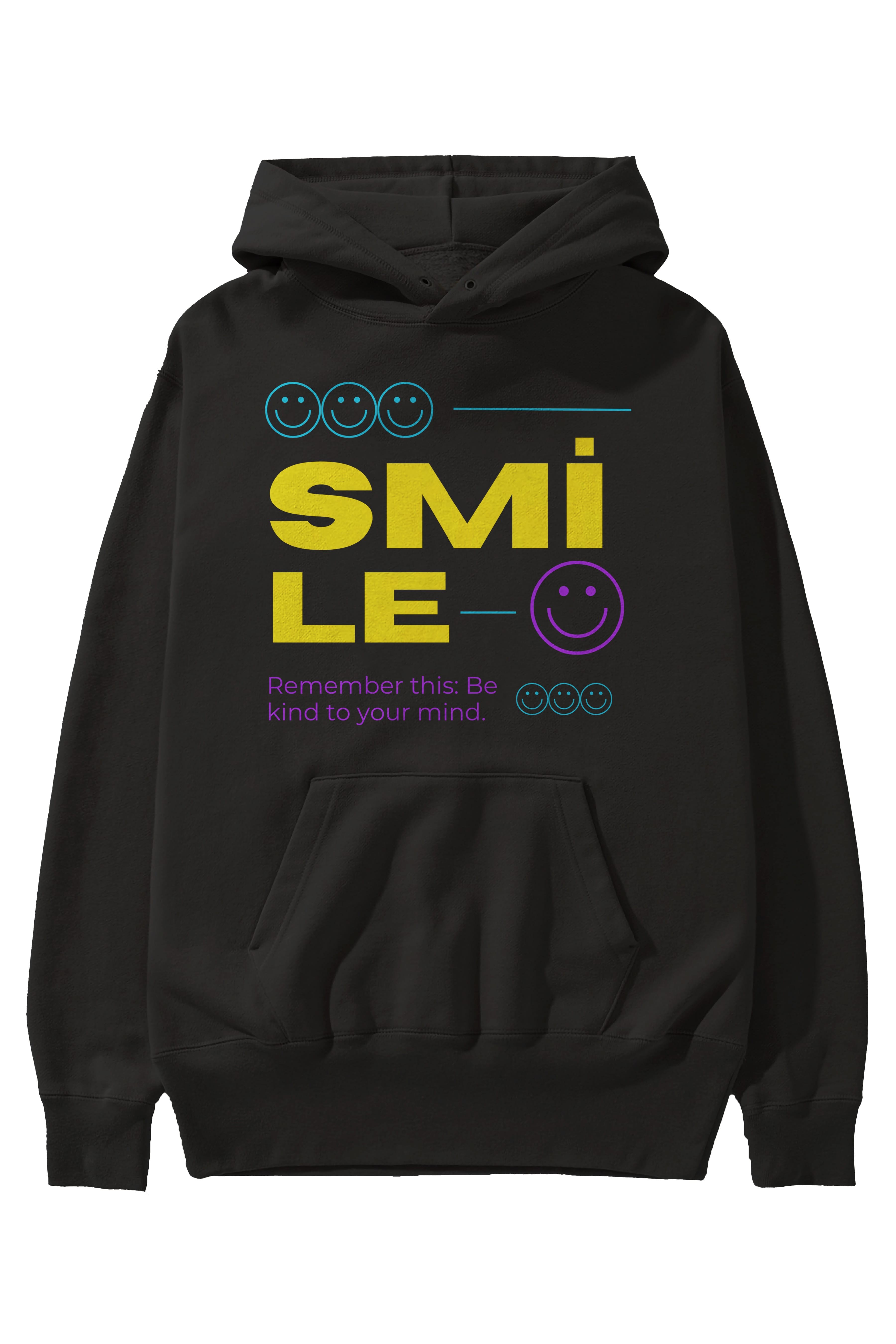 Smile Yazılı 2 Ön Baskılı Oversize Hoodie Kapüşonlu Sweatshirt Erkek Kadın Unisex