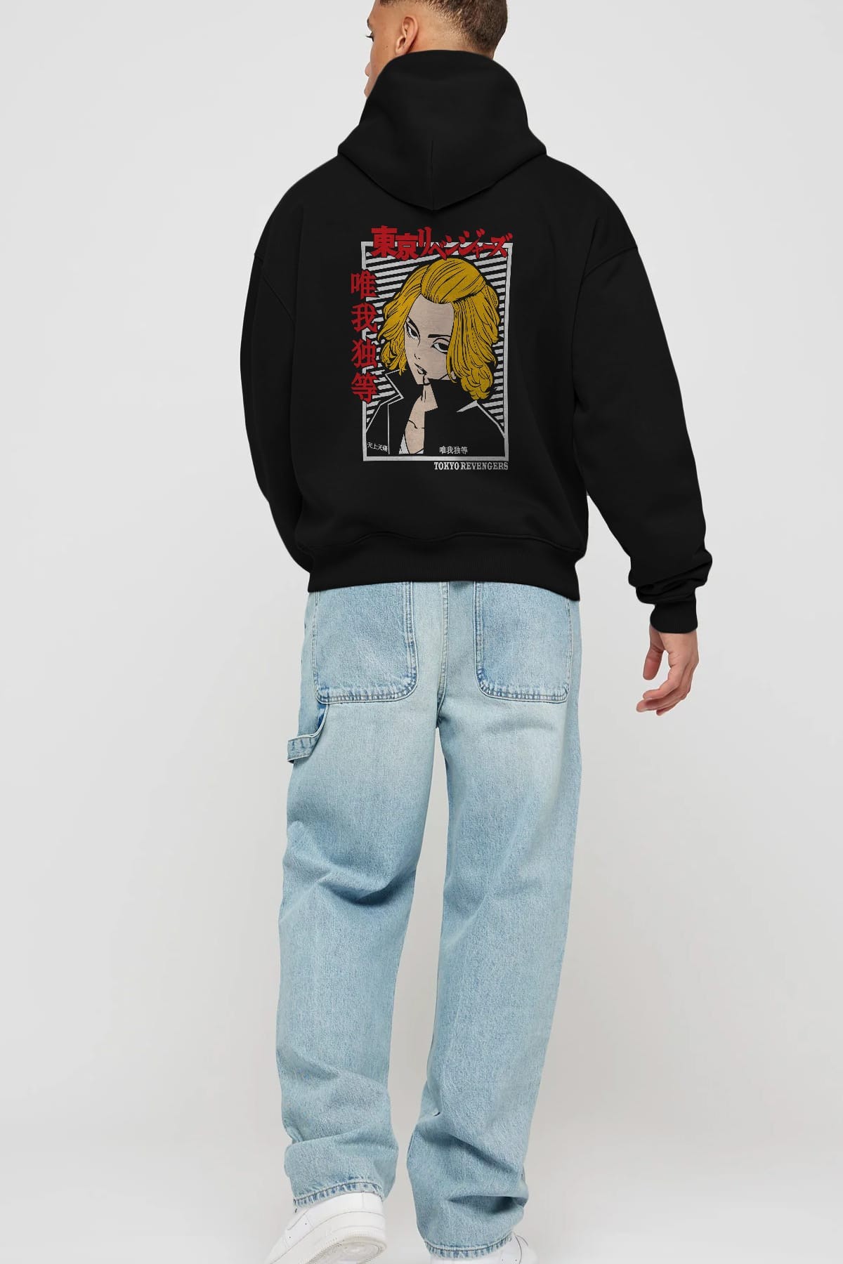 TokyoRev. M Anime Arka Baskılı Hoodie Oversize Kapüşonlu Sweatshirt Erkek Kadın Unisex