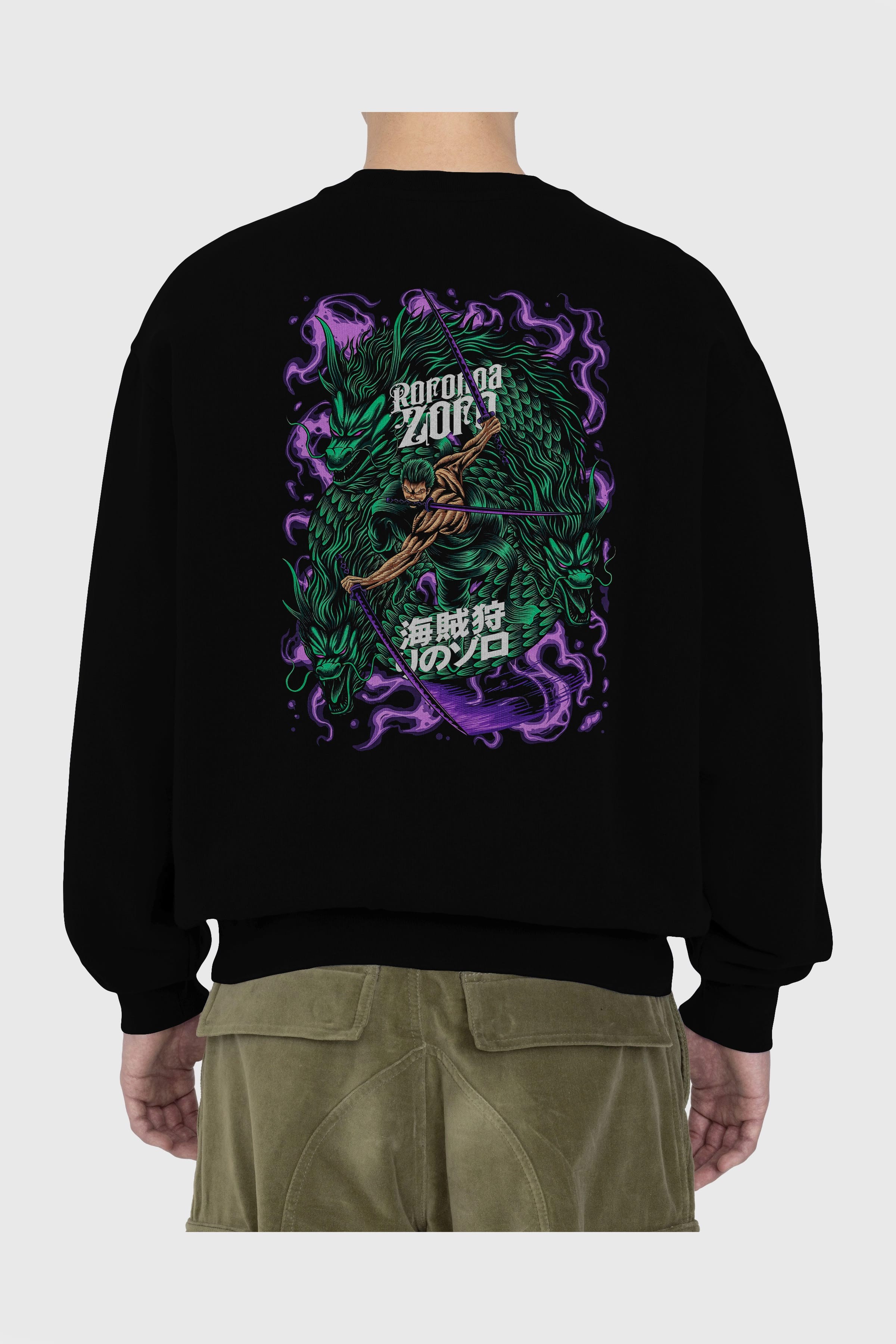 RORONOA ZORO 5 Anime Arka Baskılı Oversize Sweatshirt Erkek Kadın Unisex