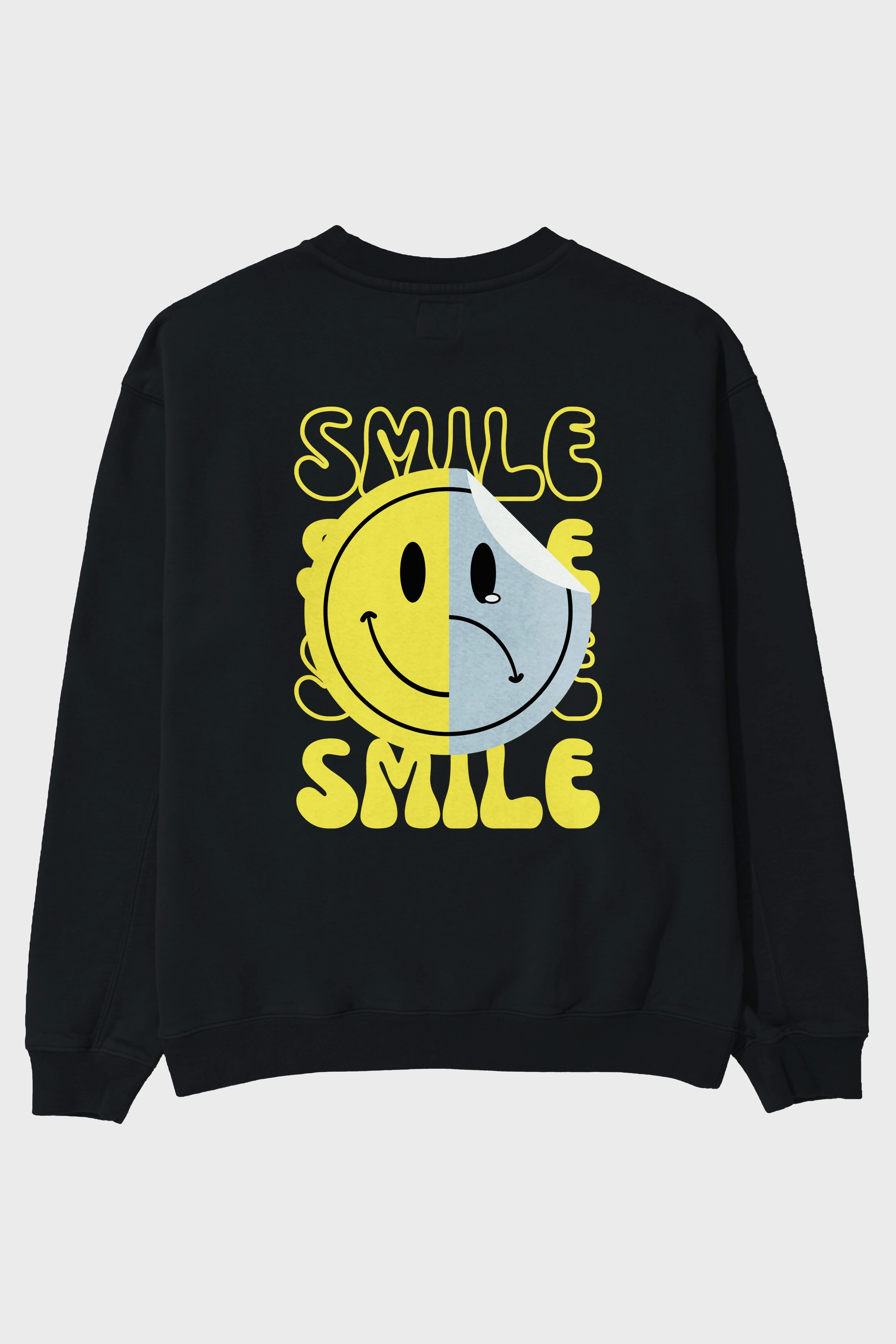 Smile Yazılı Arka Baskılı Oversize Sweatshirt Erkek Kadın Unisex