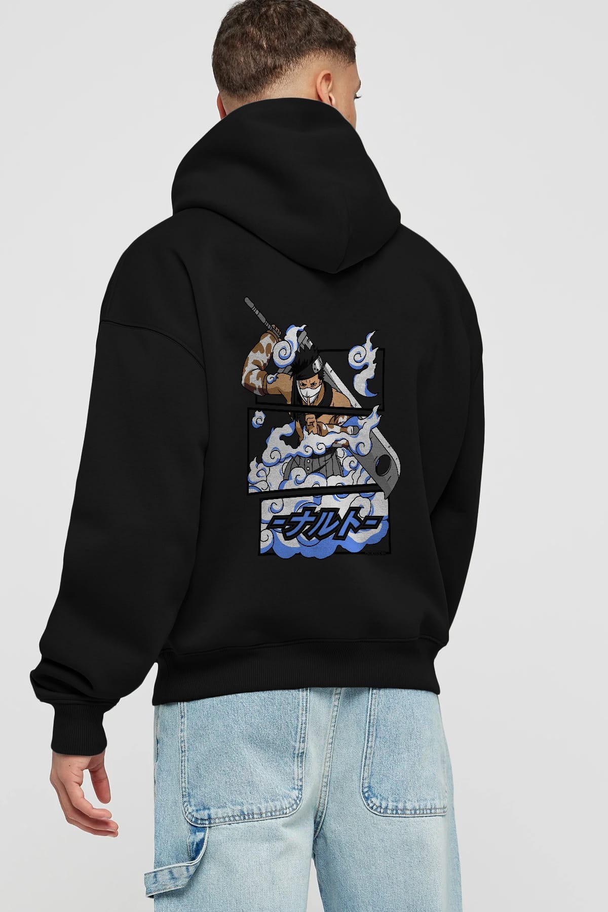 zabuza momochi Anime Arka Baskılı Hoodie Oversize Kapüşonlu Sweatshirt Erkek Kadın Unisex