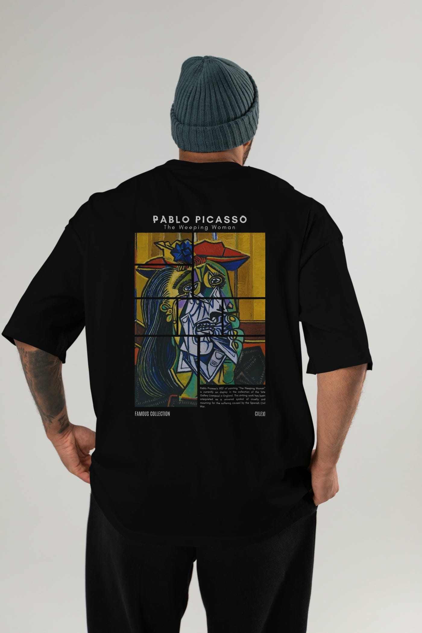 Pablo Picasso Arka Baskılı Oversize t-shirt Erkek Kadın Bisiklet Yaka Pamuk tişort