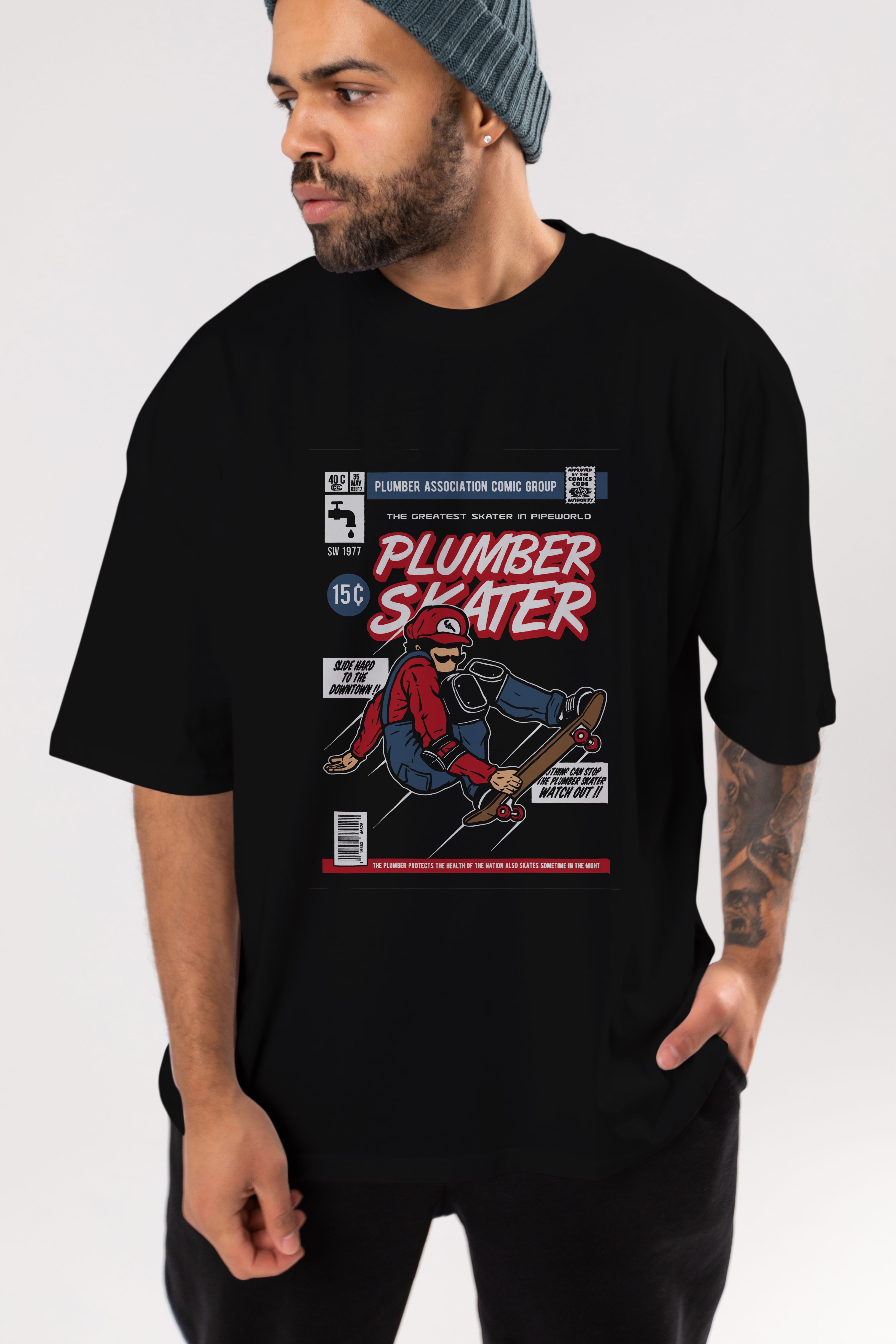 Plumber Skater Ön Baskılı Oversize t-shirt Erkek Kadın Unisex %100 Pamuk tişort