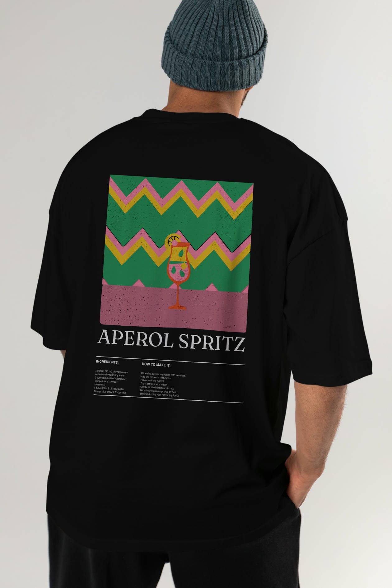 Aperol Spritz Kokteyl Serisi Arka Baskılı Oversize t-shirt Erkek Kadın %100 Pamuk Bisiklet Yaka tişort