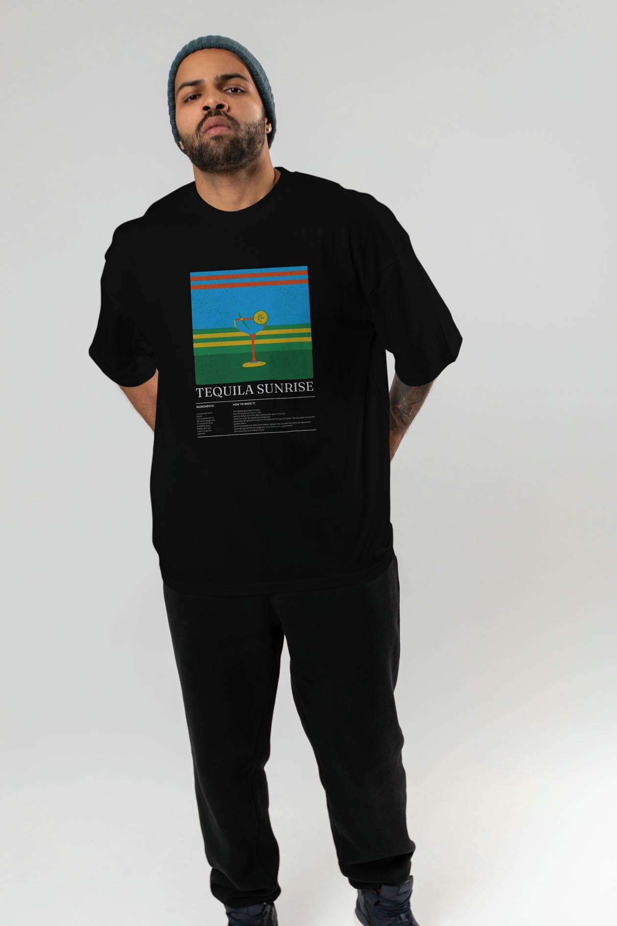 Tequila Sunrise Kokteyl Ön Baskılı Oversize t-shirt Erkek Kadın %100 Pamuk Bisiklet Yaka tişort