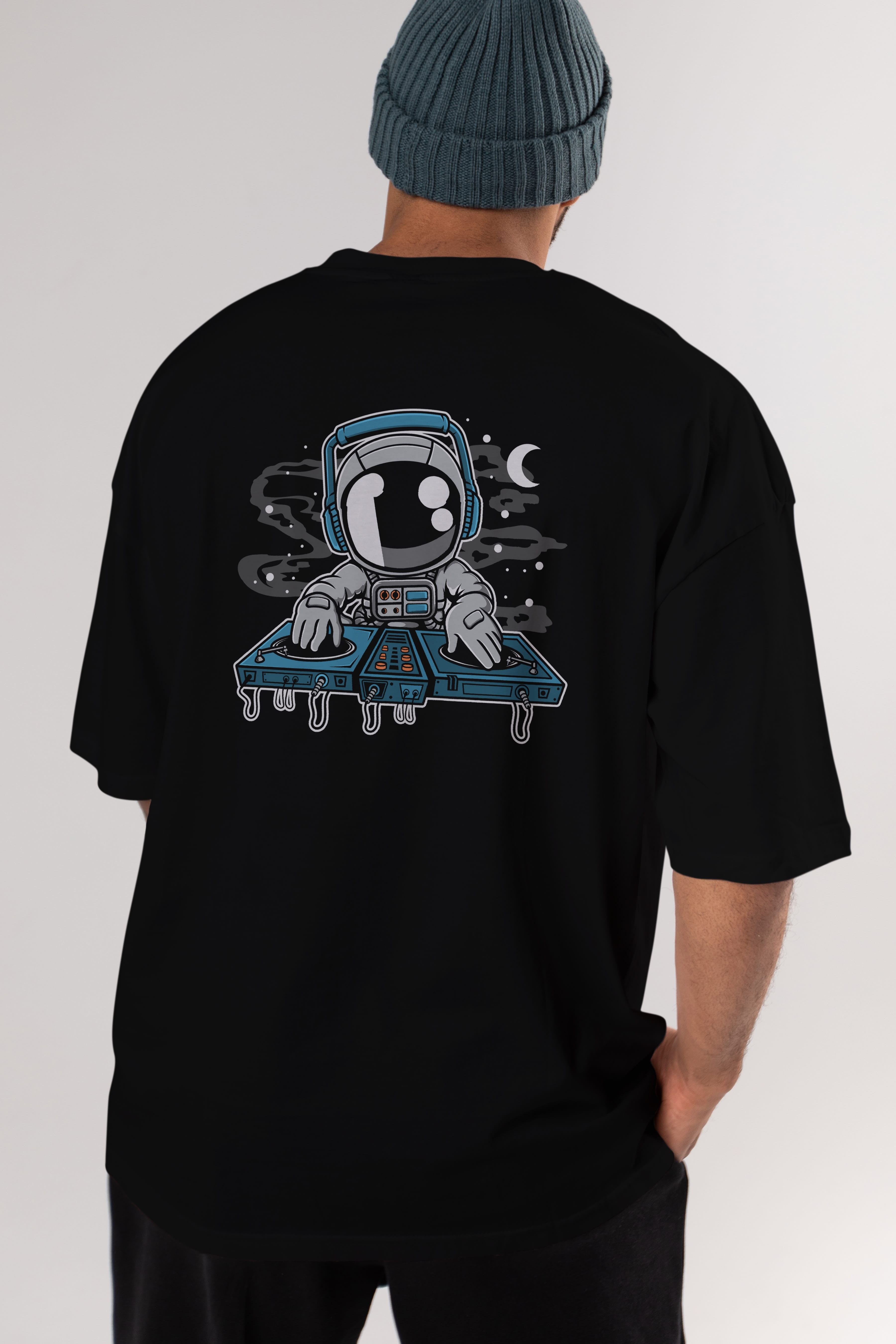 Astronaut Turntable Arka Baskılı Oversize t-shirt Erkek Kadın Unisex