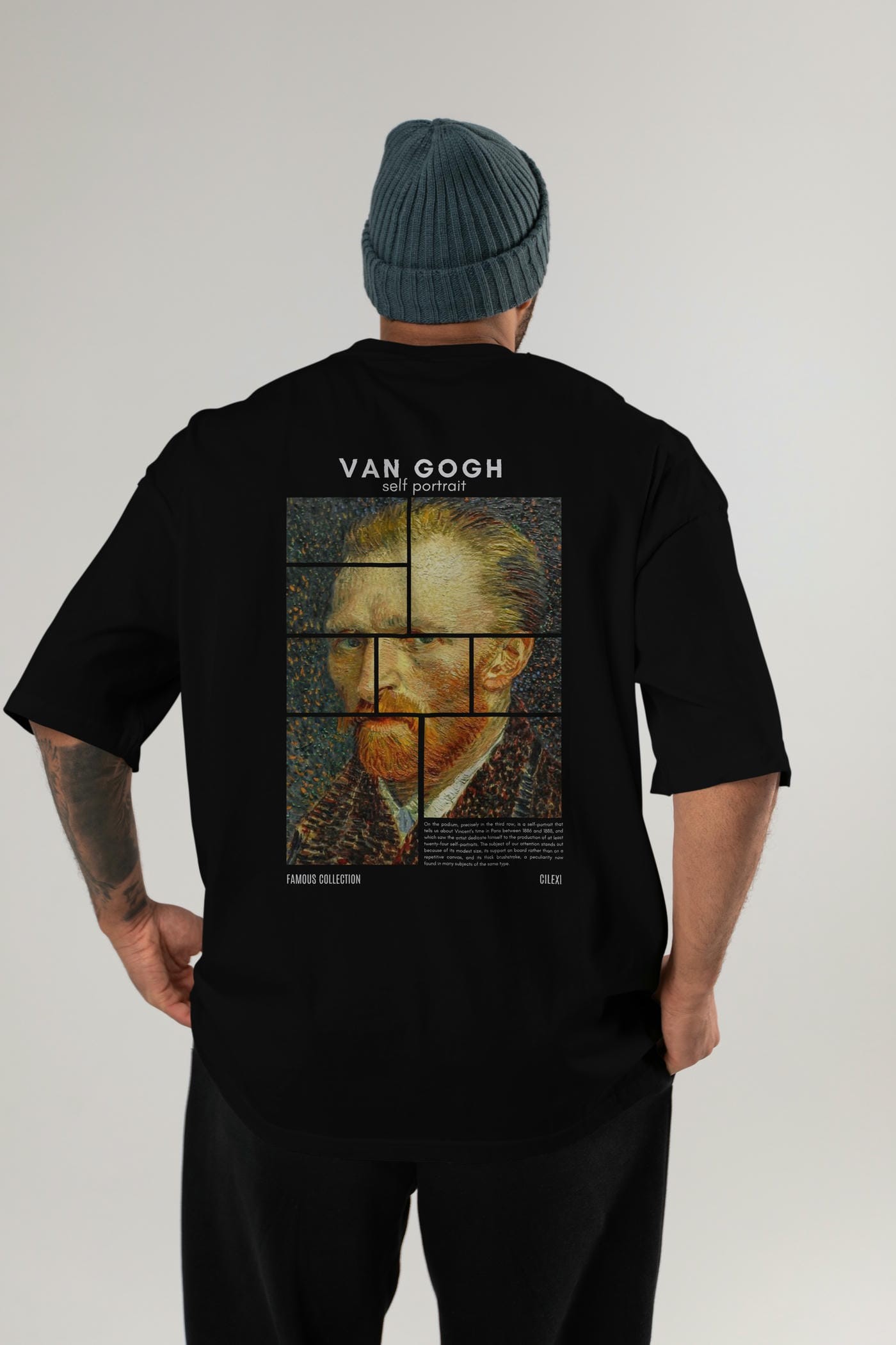 Van Gogh Self Portrait Arka Baskılı Oversize t-shirt Erkek Kadın Bisiklet Yaka Pamuk tişort