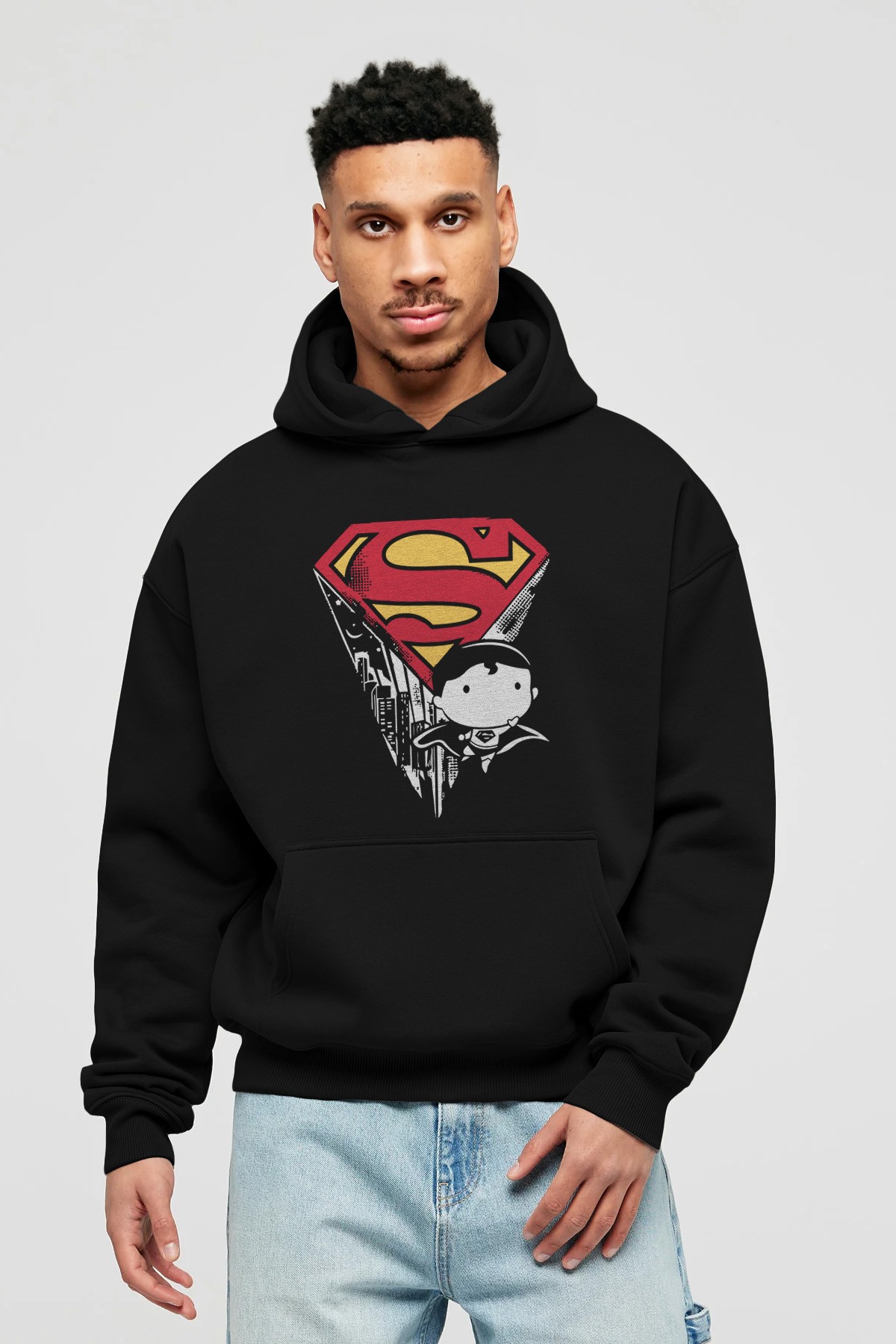 Superman Ön Baskılı Hoodie Oversize Kapüşonlu Sweatshirt Erkek Kadın Unisex